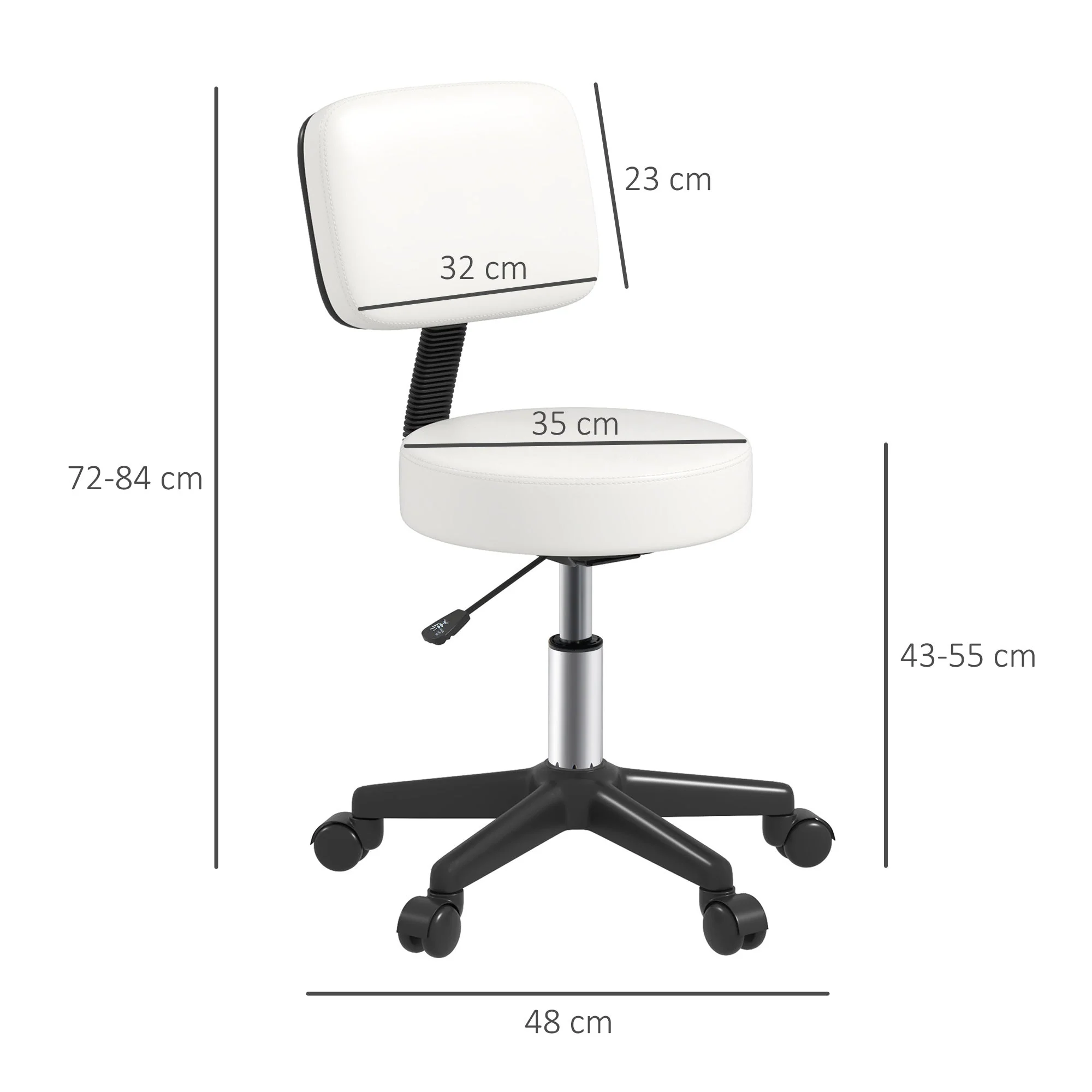Beautician's Swivel Salon Chair w/ Padded Seat Back 5 Wheels Adjustable Height Salon Hairdressers Tattoo Spa Rolling Cushion Professional White - Image 3