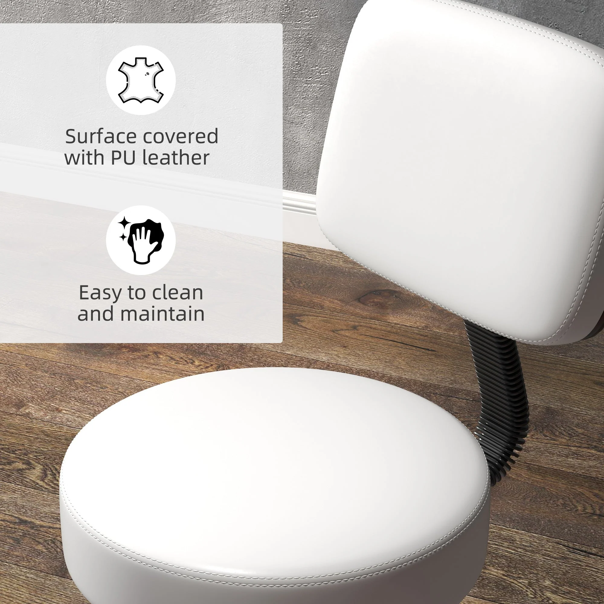 Beautician's Swivel Salon Chair w/ Padded Seat Back 5 Wheels Adjustable Height Salon Hairdressers Tattoo Spa Rolling Cushion Professional White - Image 4