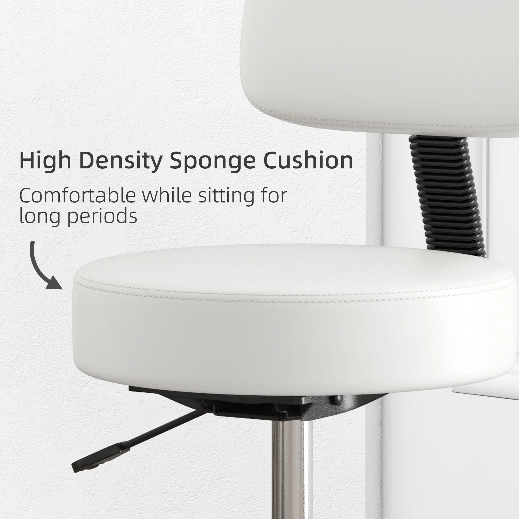 Beautician's Swivel Salon Chair w/ Padded Seat Back 5 Wheels Adjustable Height Salon Hairdressers Tattoo Spa Rolling Cushion Professional White - Image 5