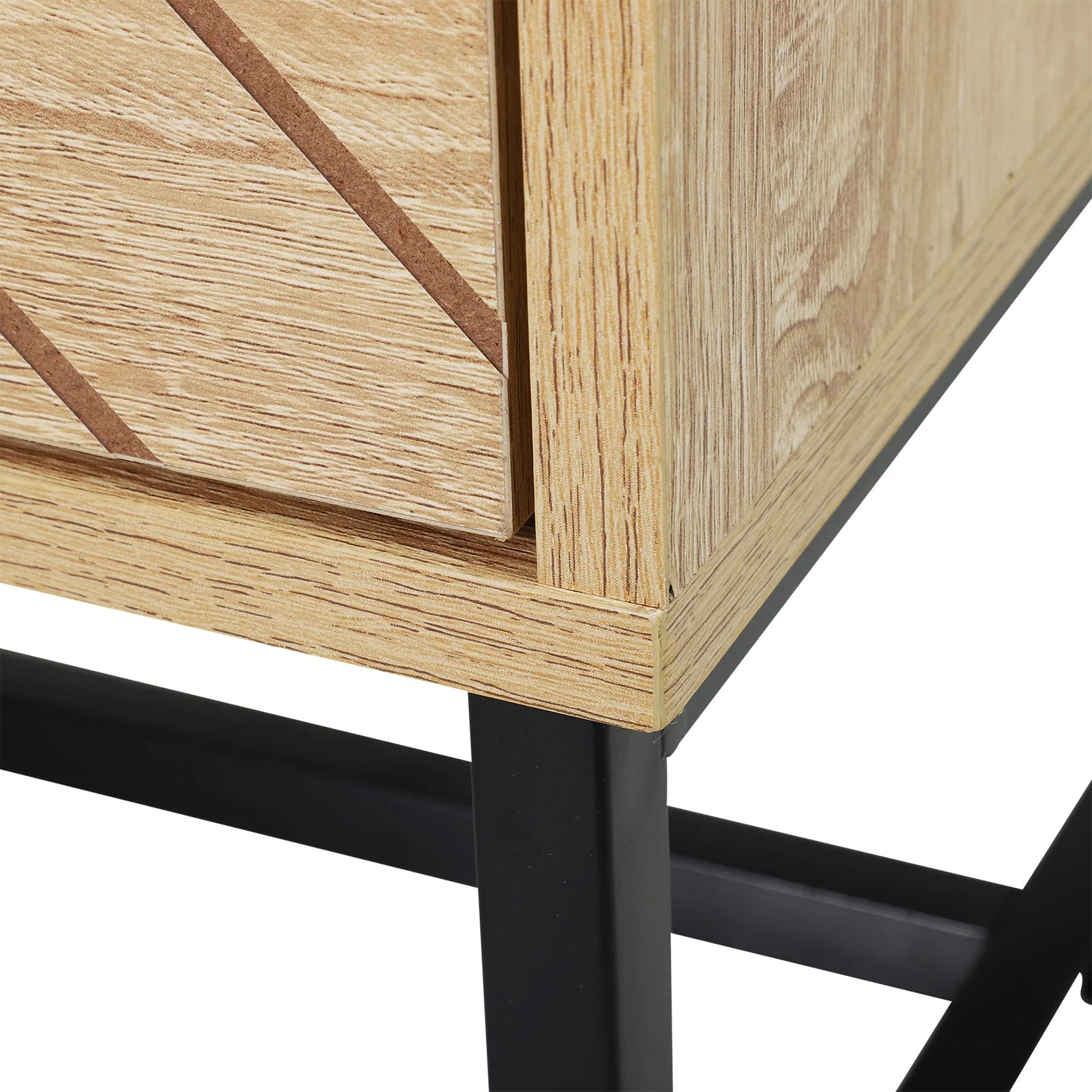 Bedside Table 2 Drawer Unit Zig Zag Design Nightstand w/ Black Metal Handles Melamine Finish - Image 8