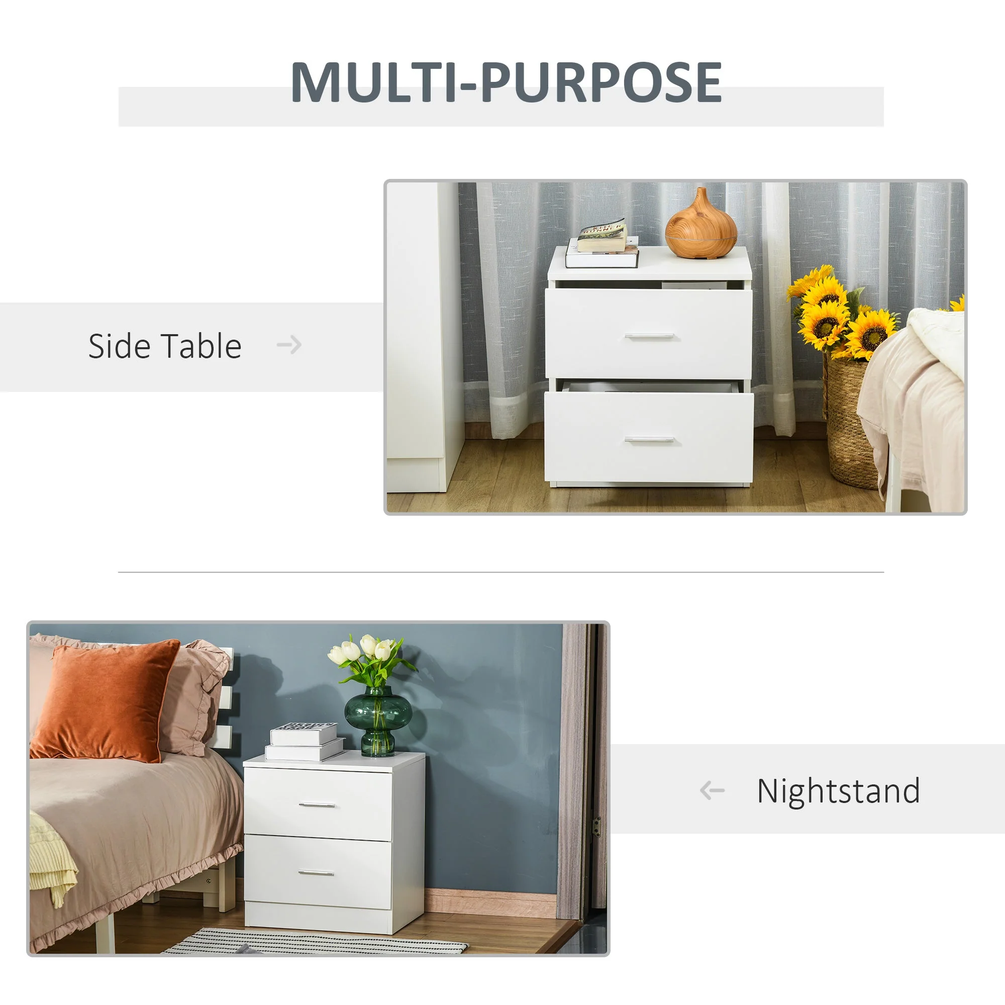 Bedside Table with 2 Drawers - Image 4