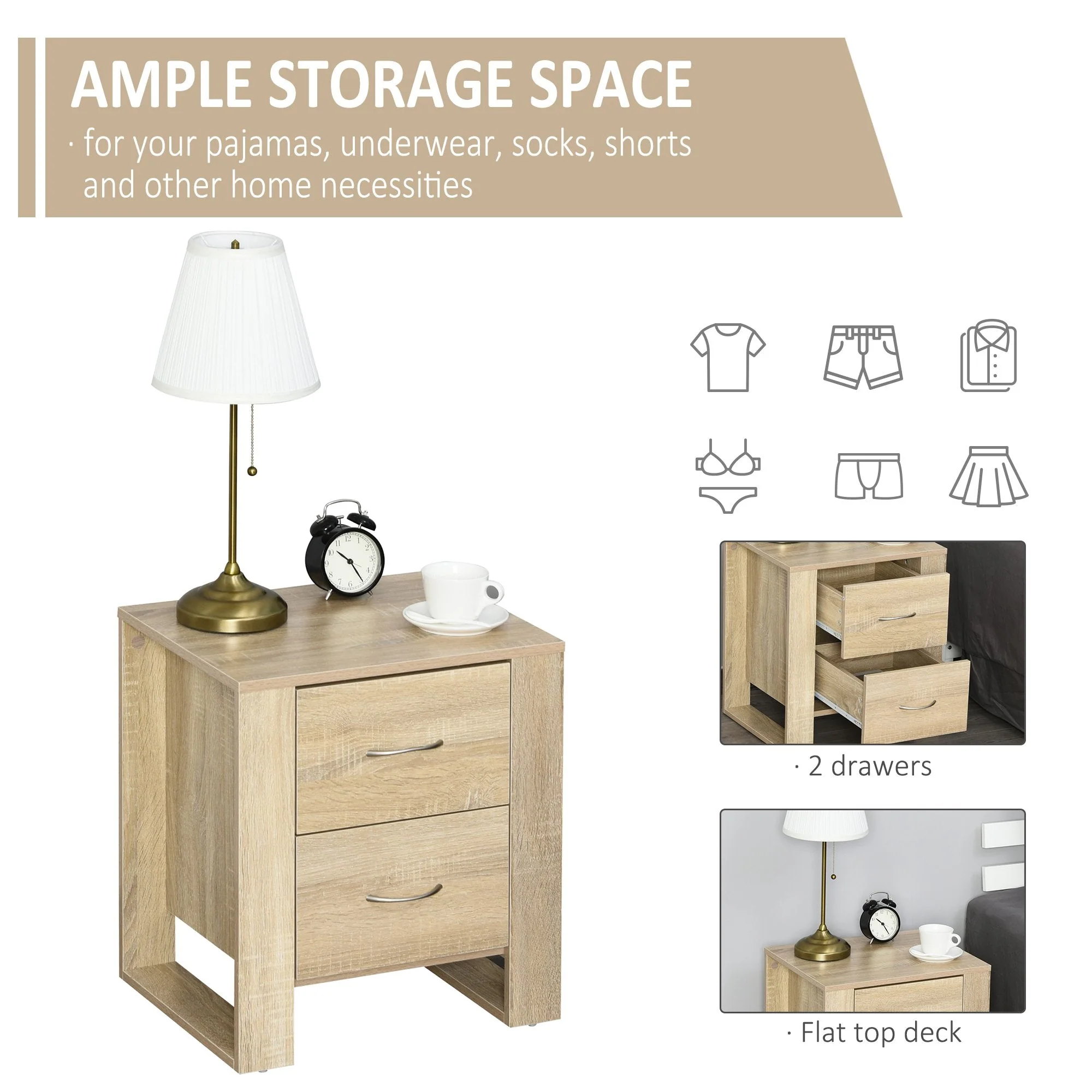 Bedside Table with 2 Drawers - Image 4