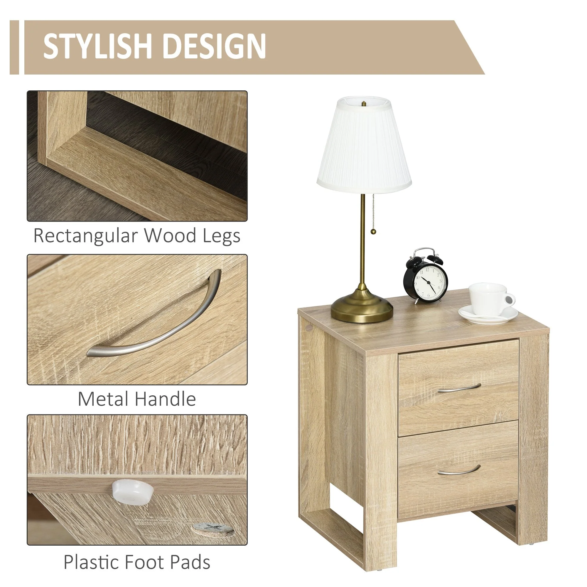 Bedside Table with 2 Drawers - Image 5