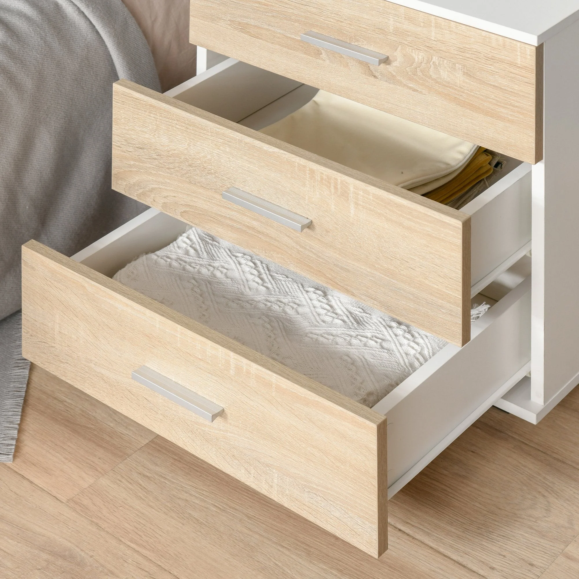 Bedside Table With 3 Drawers Nightstand Side Table Storage Chest For Bedroom - Image 7