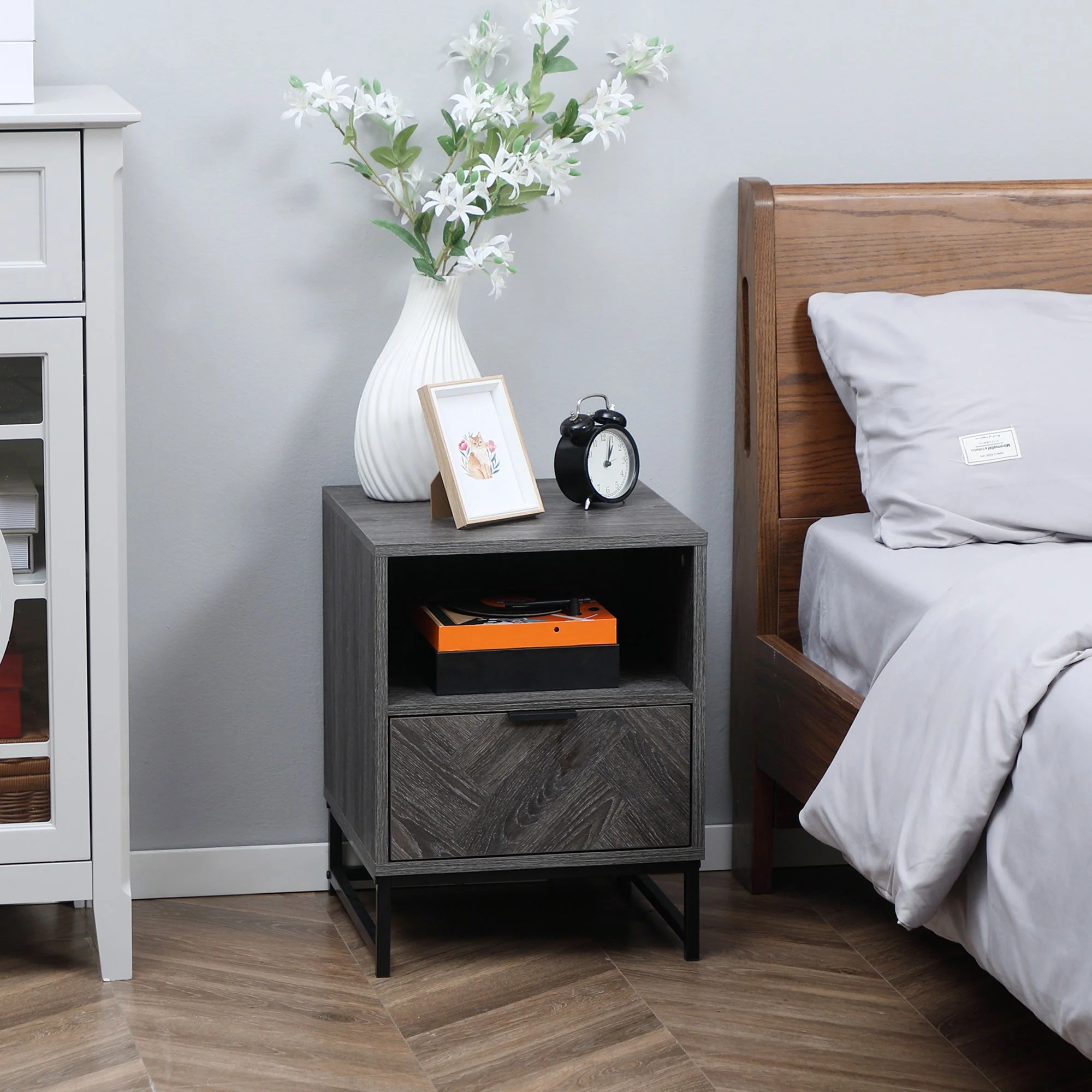 Bedside Table with Drawer and Shelf - Image 2