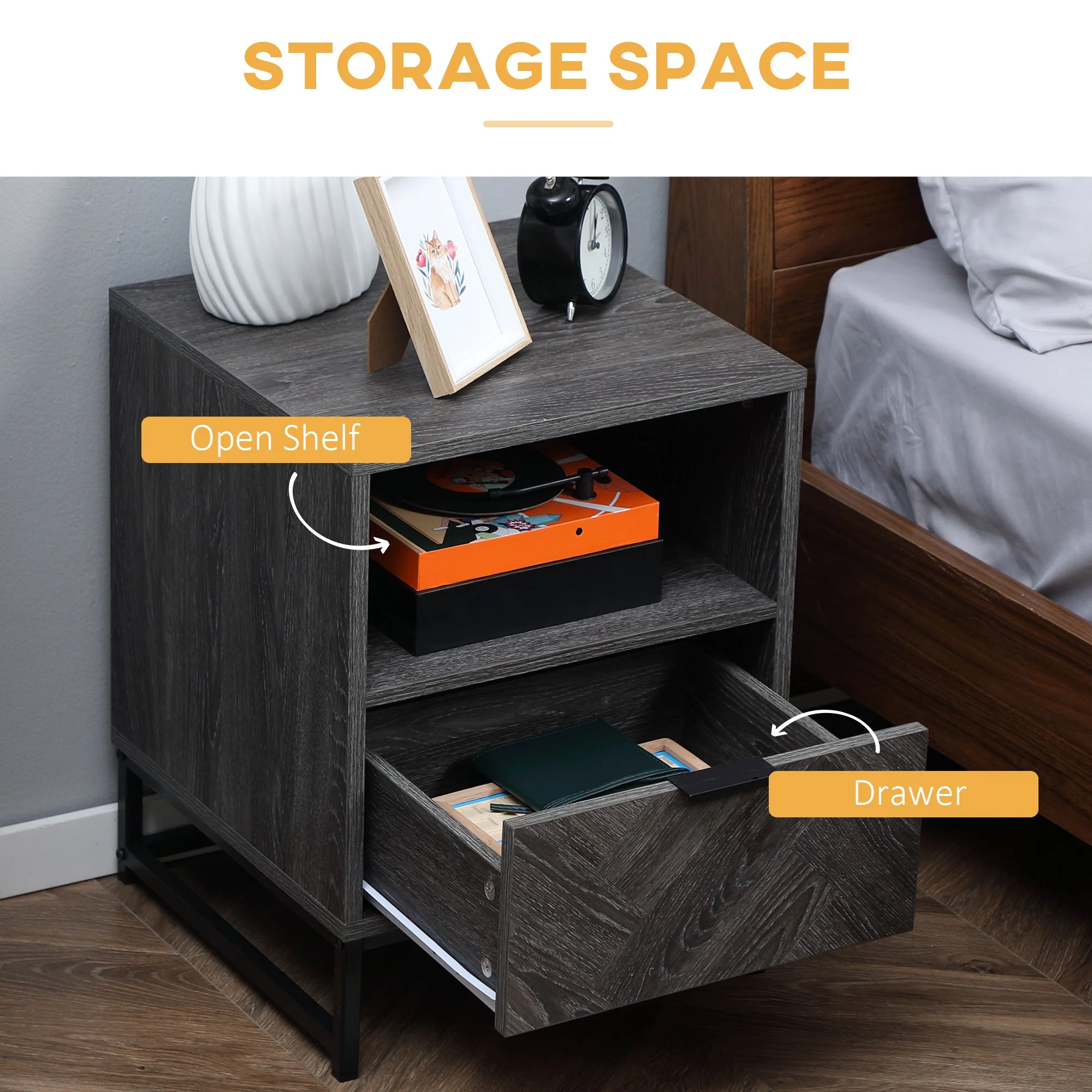 Bedside Table with Drawer and Shelf - Image 5