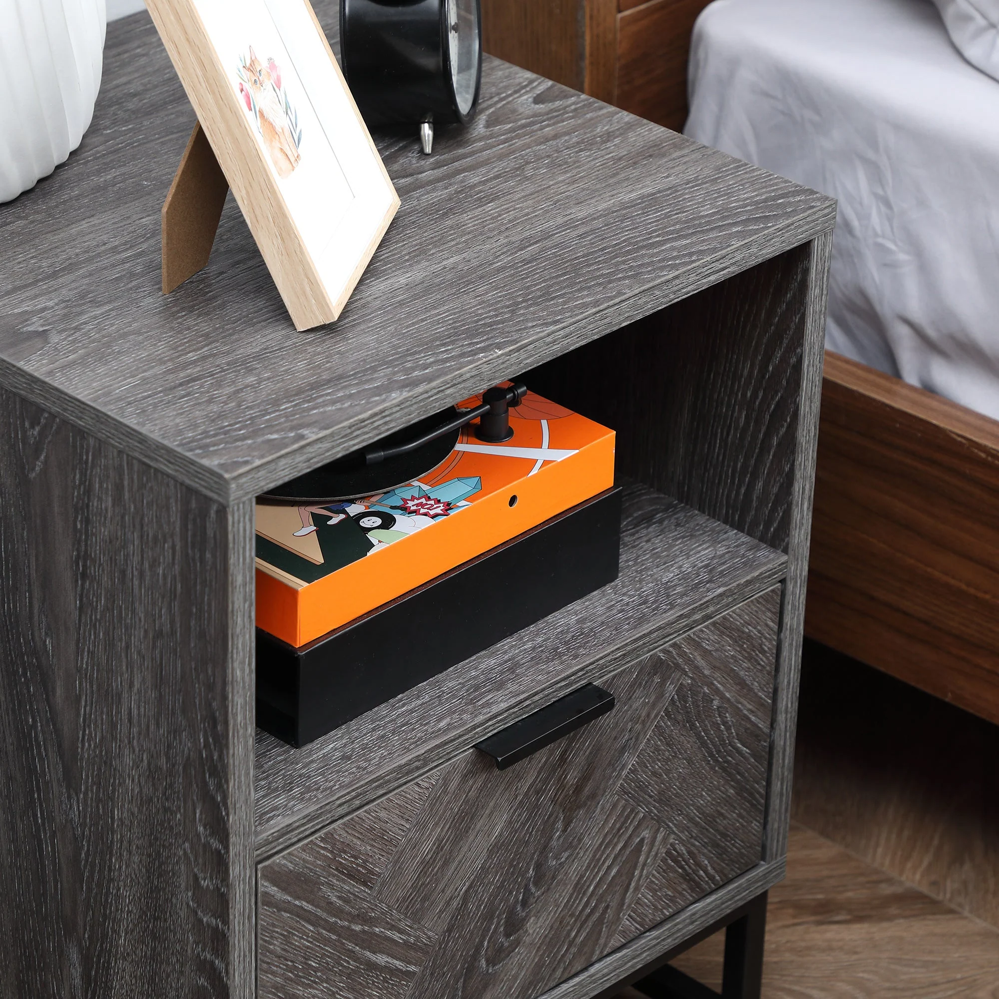 Bedside Table with Drawer and Shelf - Image 8