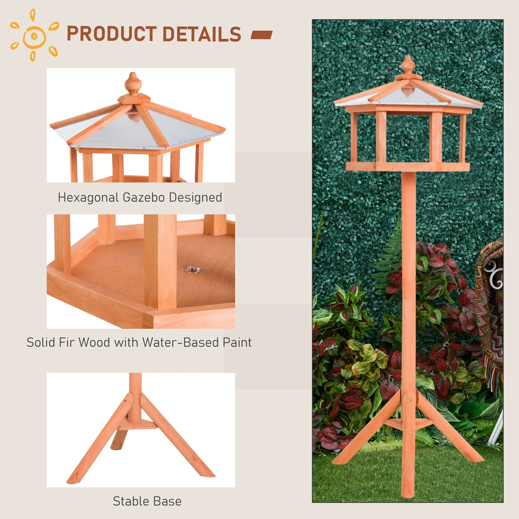 Bejing 113cm Bird Table Wood Natural by Pawhut - Image 2