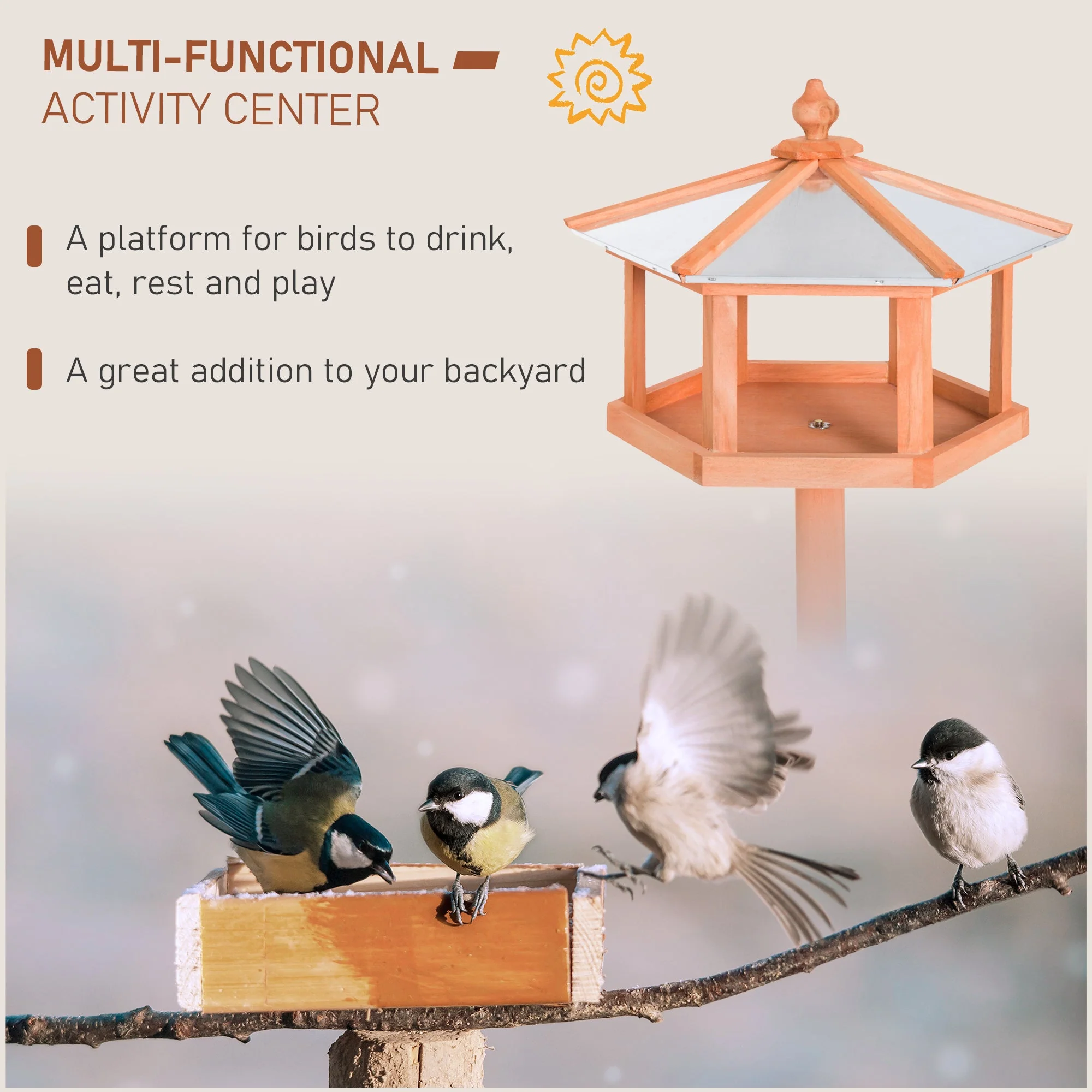 Bejing 113cm Bird Table Wood Natural by Pawhut - Image 6