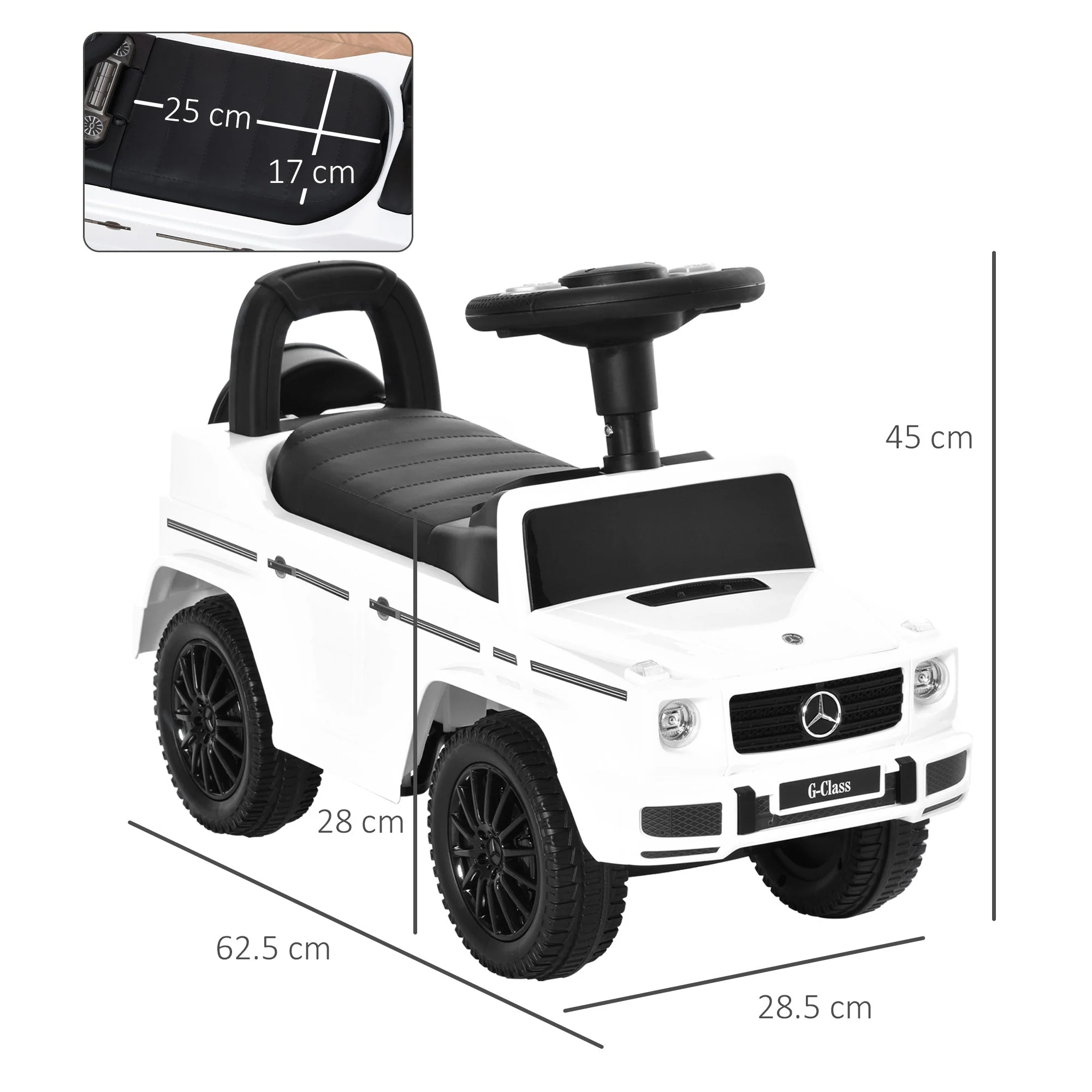 Benz G350 Push Handle Sliding Car w/Horn No Power Under Seat Storage White - Image 2