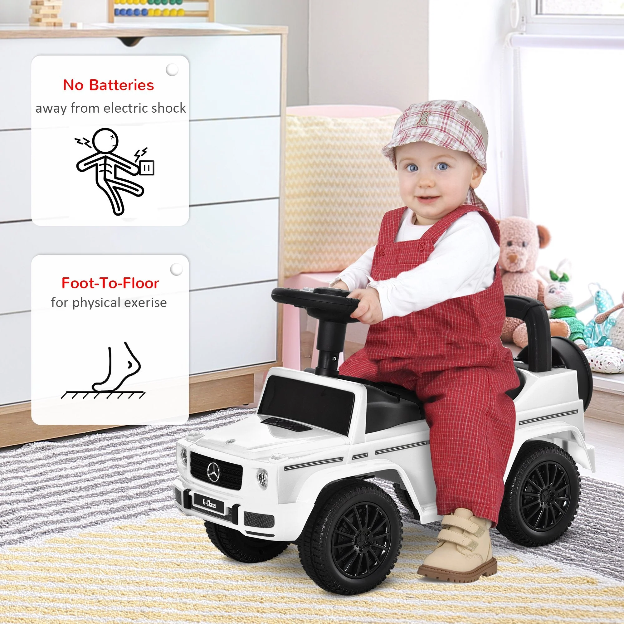 Benz G350 Push Handle Sliding Car w/Horn No Power Under Seat Storage White - Image 4
