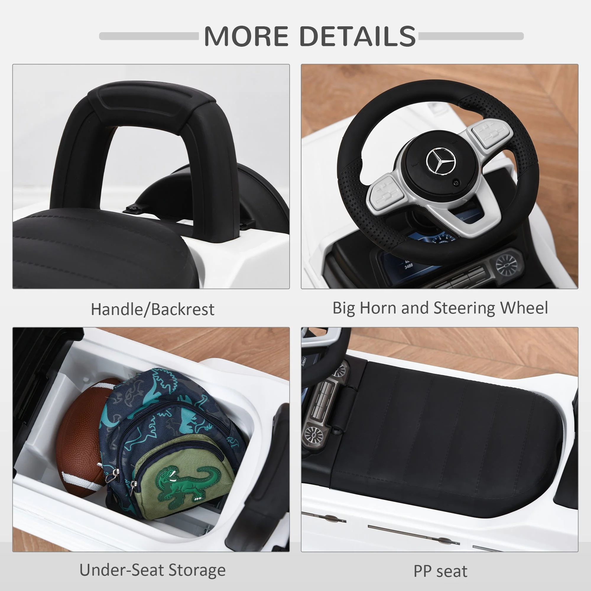 Benz G350 Push Handle Sliding Car w/Horn No Power Under Seat Storage White - Image 6