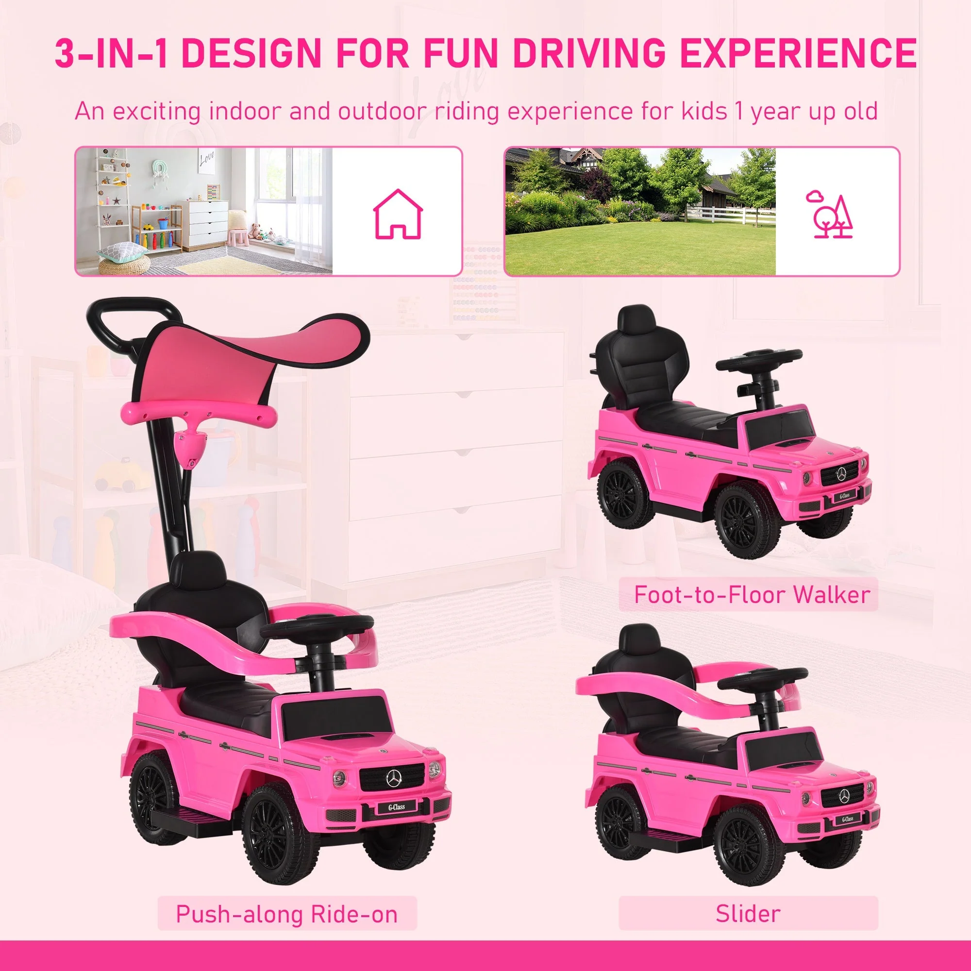 Benz G350 Ride-On Push Along Car Sliding Walker Floor Slider Stroller Toddler Vehicle - Image 4