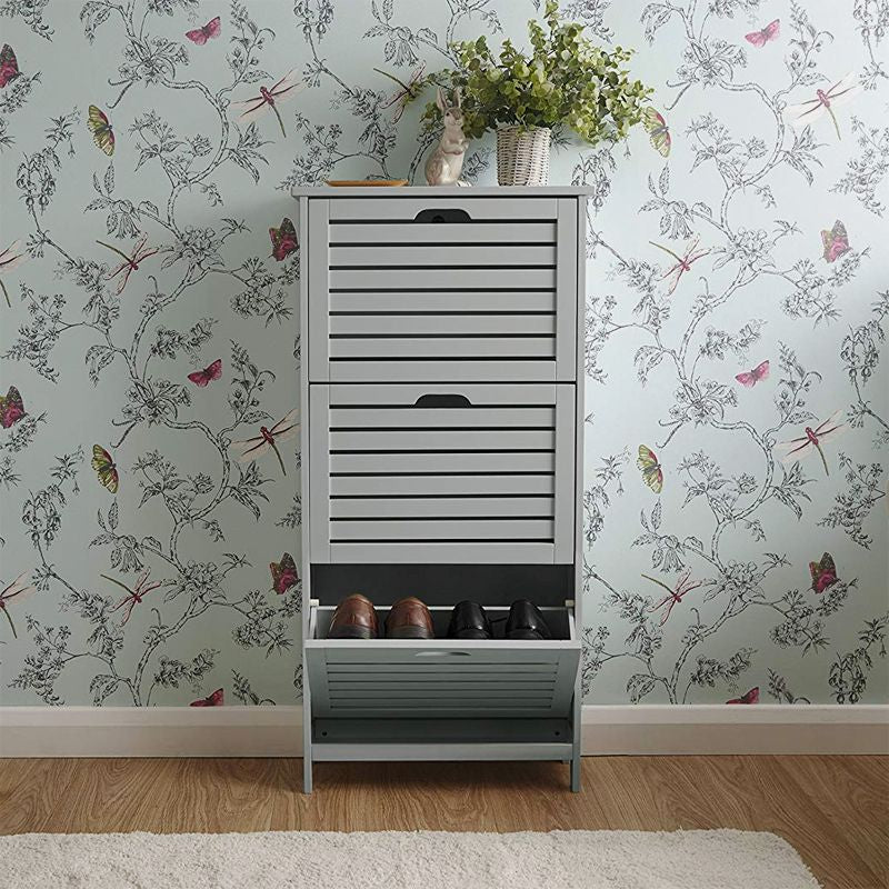 Bergen Tall Shoe Storage Grey 3 Doors 3 Shelves - Image 4