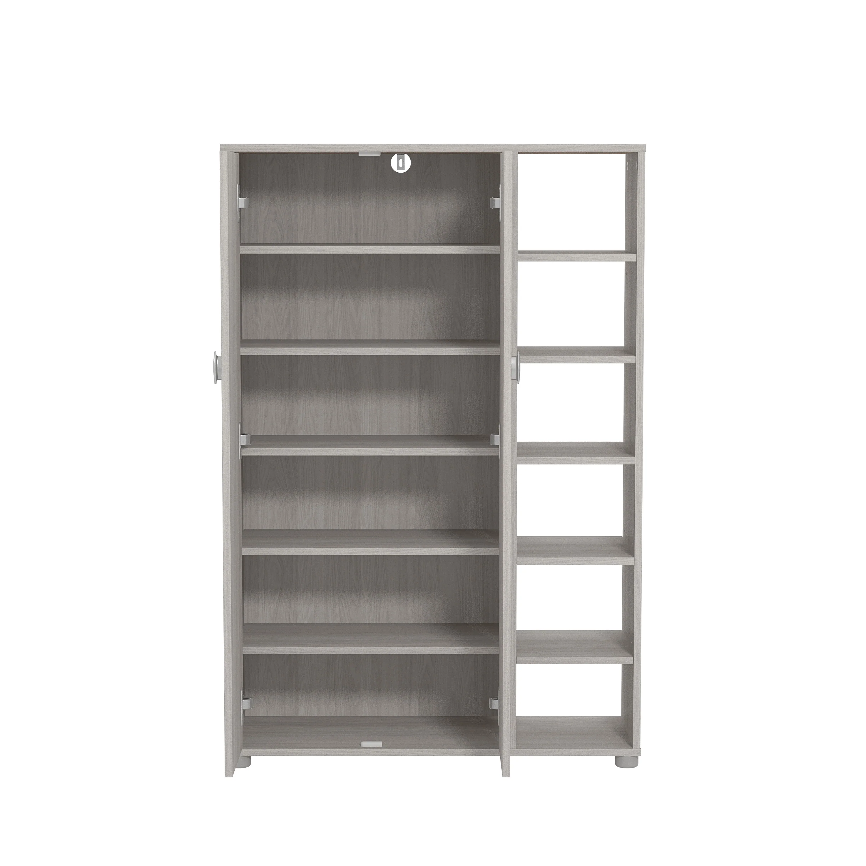 Bideford Tall Shoe Storage Light Grey 2 Doors 12 Shelves - Image 3