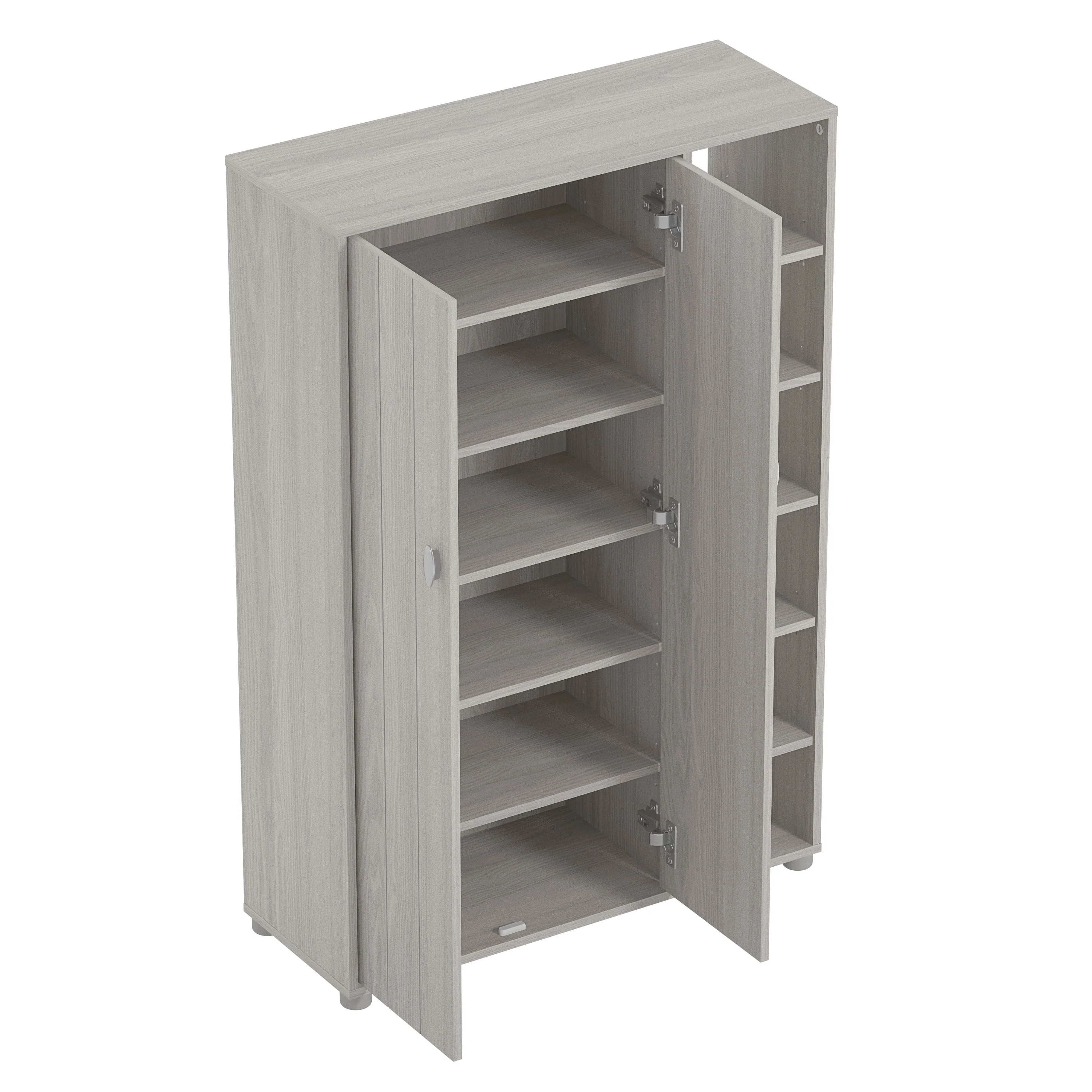 Bideford Tall Shoe Storage Light Grey 2 Doors 12 Shelves - Image 4