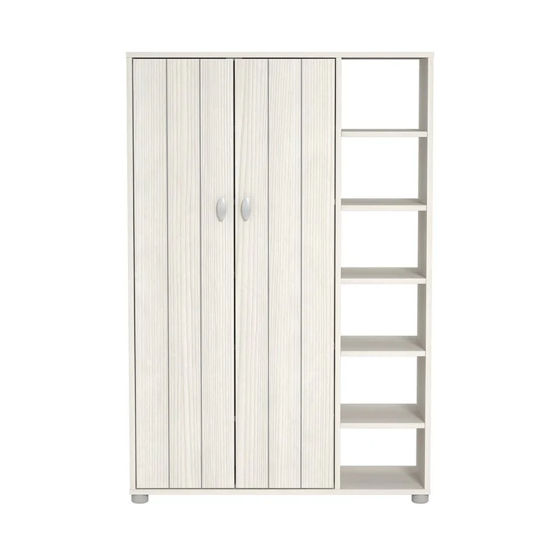 Bideford Tall Shoe Storage White 2 Doors 12 Shelves - Image 3