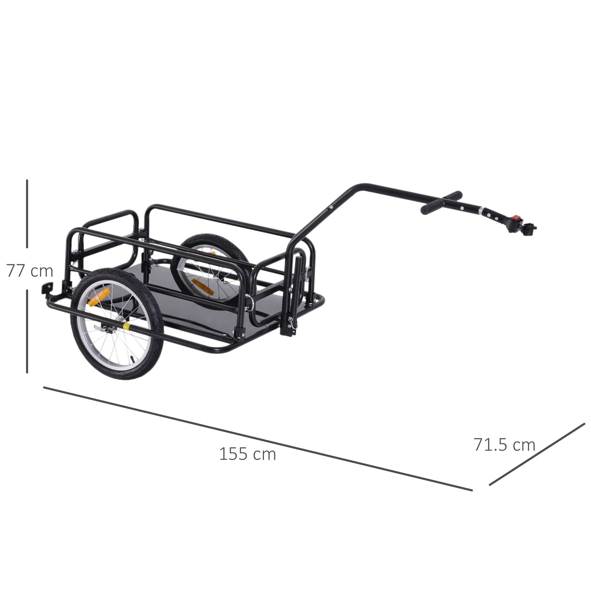 Bike Cargo Trailer Bicycle Cargo Storage Cart w/ Hitch Cycling Camping Luggage Storage Carrier Transport Steel Black - Image 3
