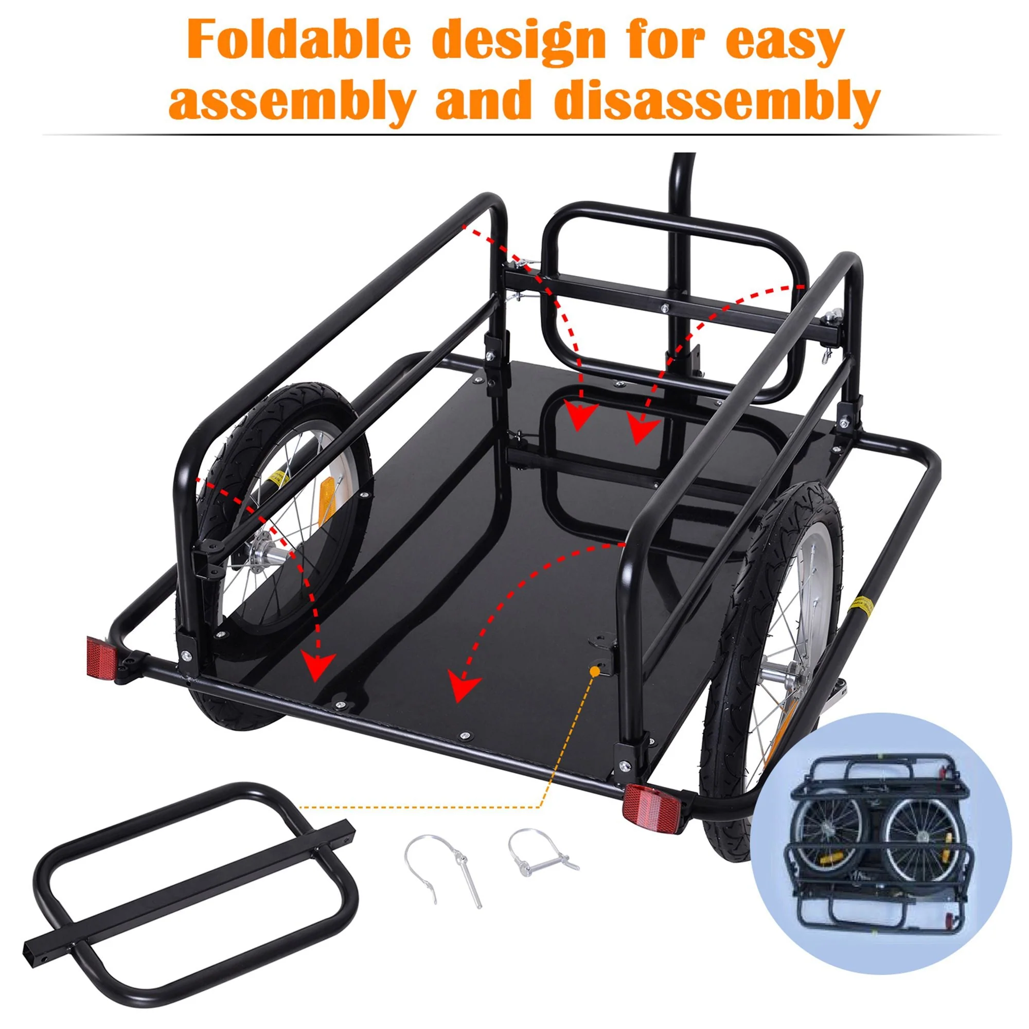 Bike Cargo Trailer Bicycle Cargo Storage Cart w/ Hitch Cycling Camping Luggage Storage Carrier Transport Steel Black - Image 4