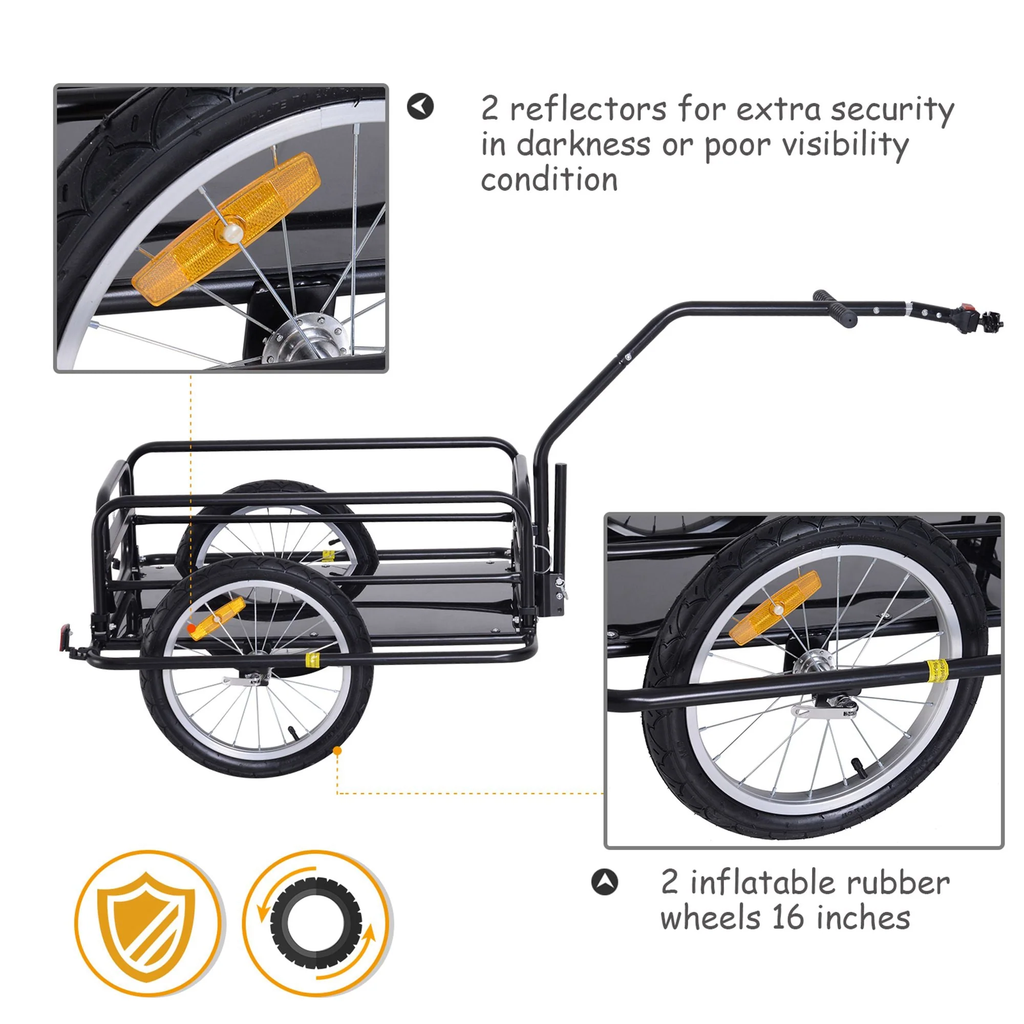 Bike Cargo Trailer Bicycle Cargo Storage Cart w/ Hitch Cycling Camping Luggage Storage Carrier Transport Steel Black - Image 5