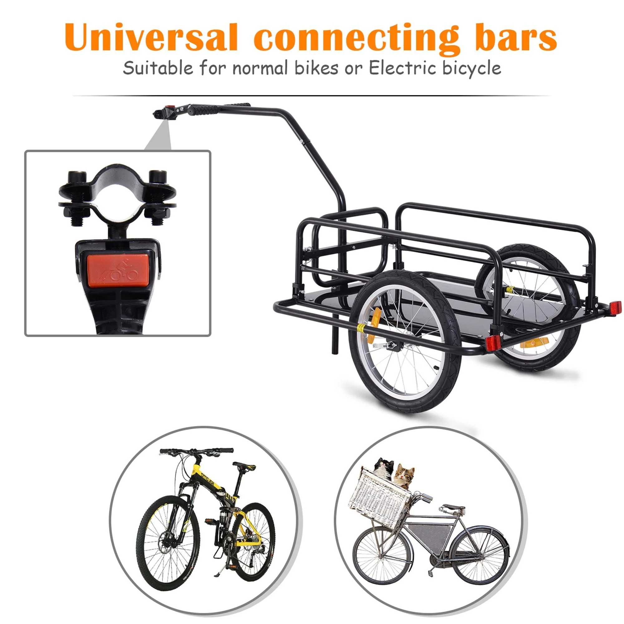 Bike Cargo Trailer Bicycle Cargo Storage Cart w/ Hitch Cycling Camping Luggage Storage Carrier Transport Steel Black - Image 6