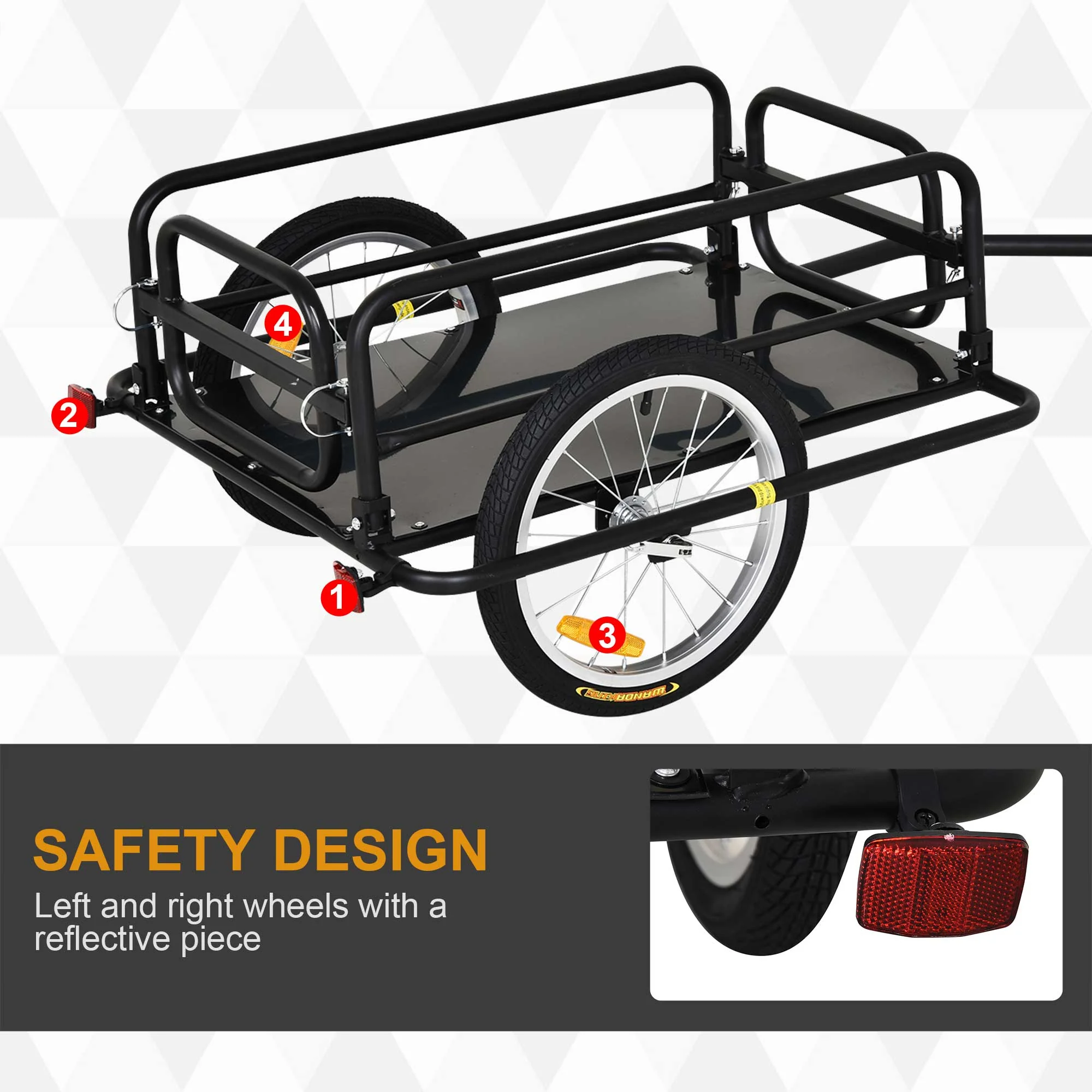 Bike Cargo Trailer in Steel Frame Extra Bicycle Storage Carrier with Hitch-Black - Image 4