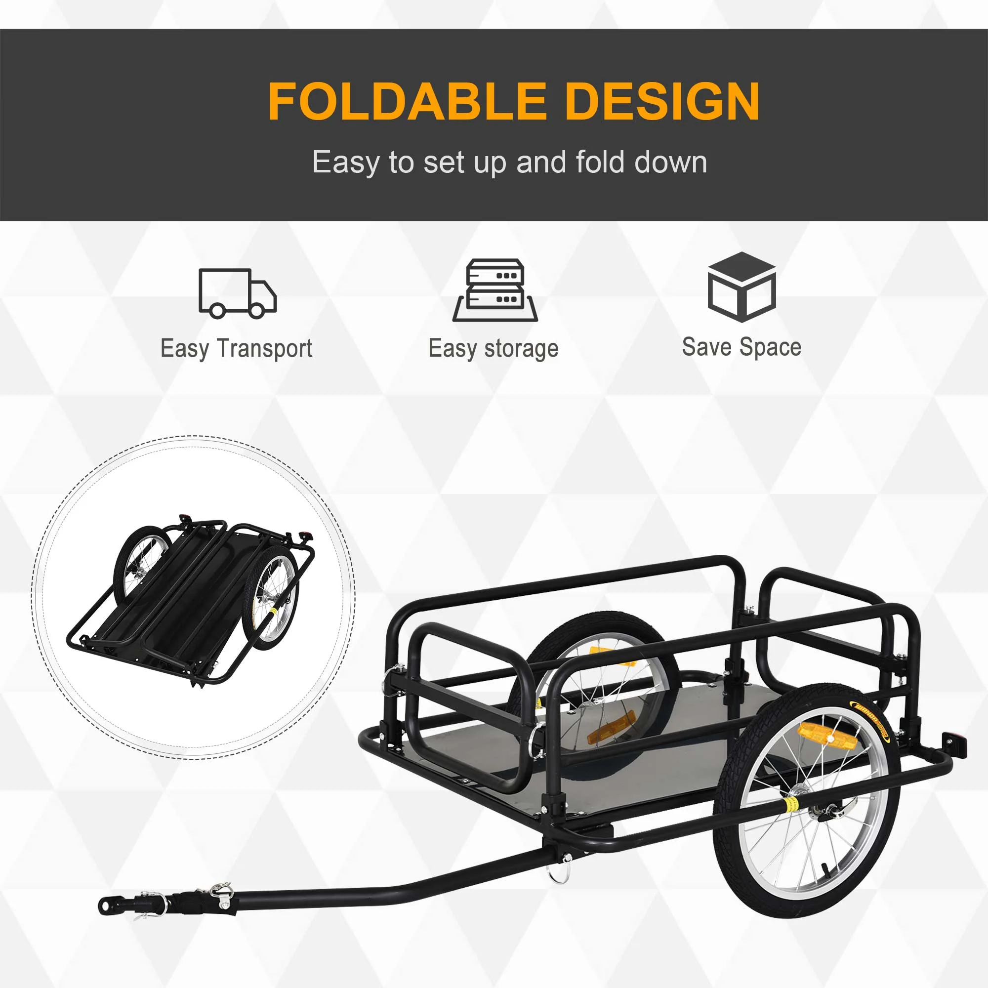 Bike Cargo Trailer in Steel Frame Extra Bicycle Storage Carrier with Hitch-Black - Image 5