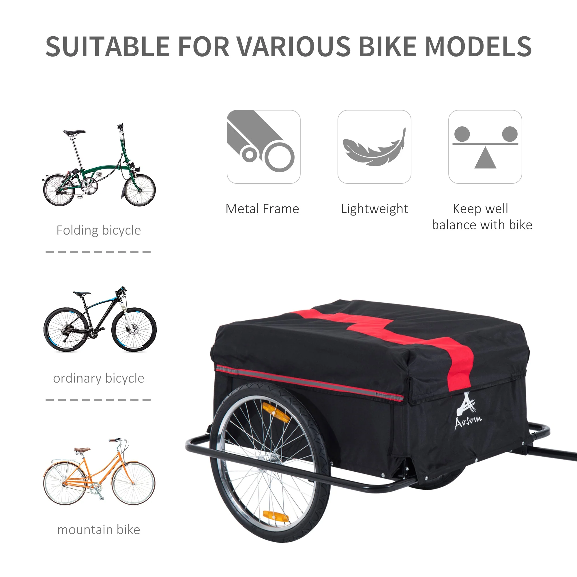 Bike Cargo Trailer W/Removable Cover-Red/Black - Image 6
