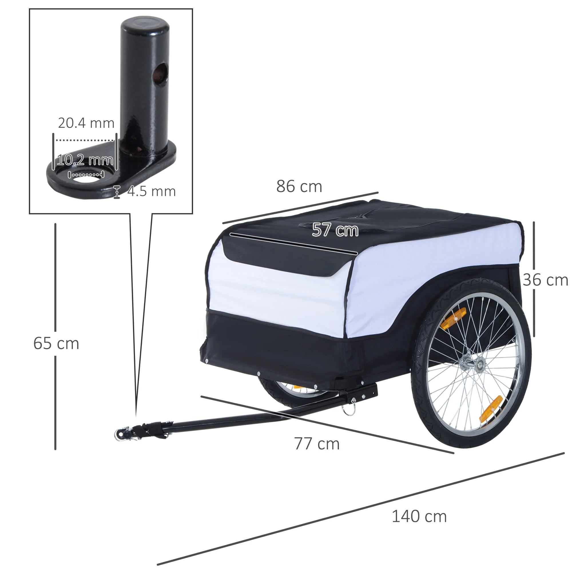 Bike Trailer Cargo in Steel Frame Extra Bicycle Storage Carrier with Removable Cover and Hitch White and Black - Image 3