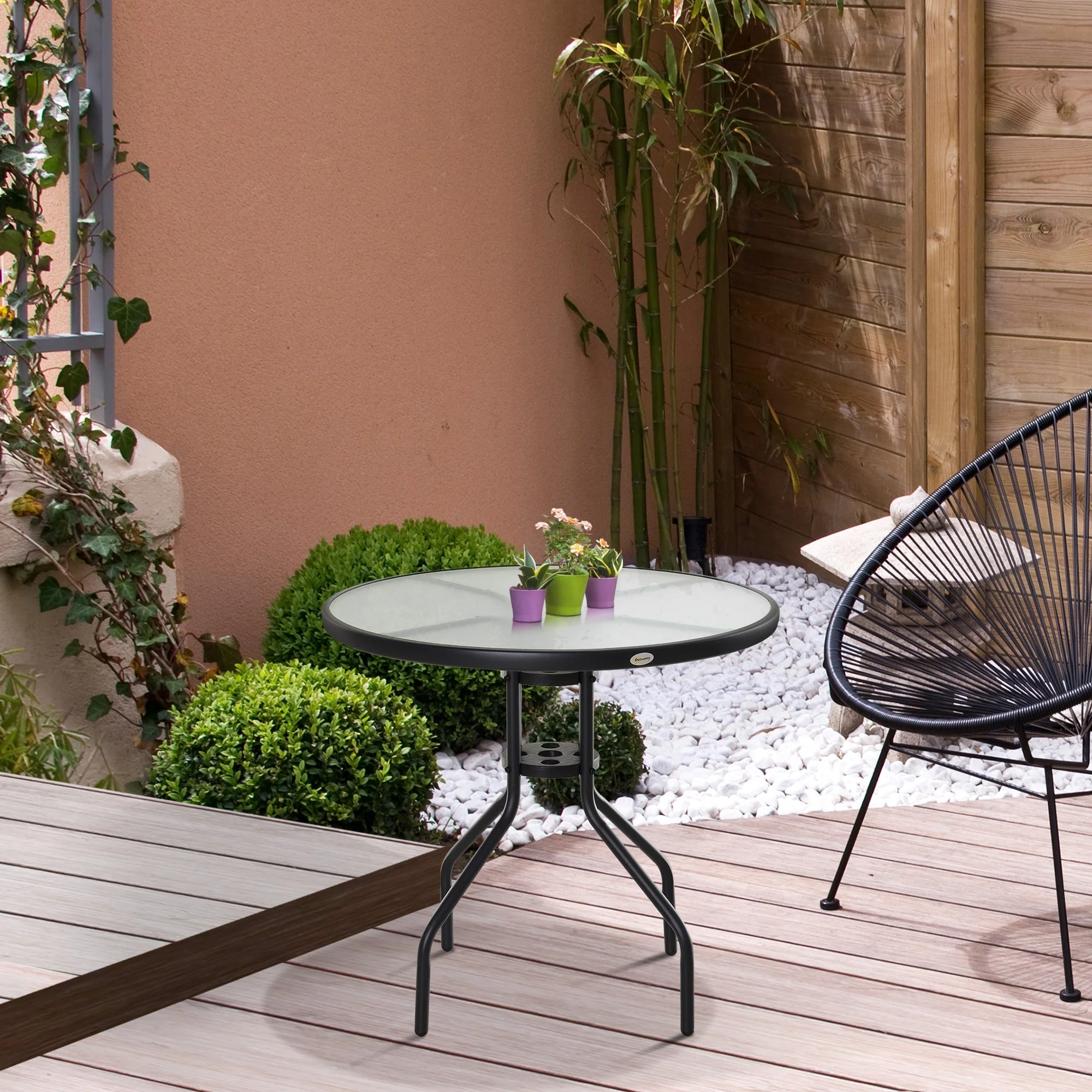 Bistro Table Outdoor Round Dining Coffee Table with Parasol Hole - Image 2