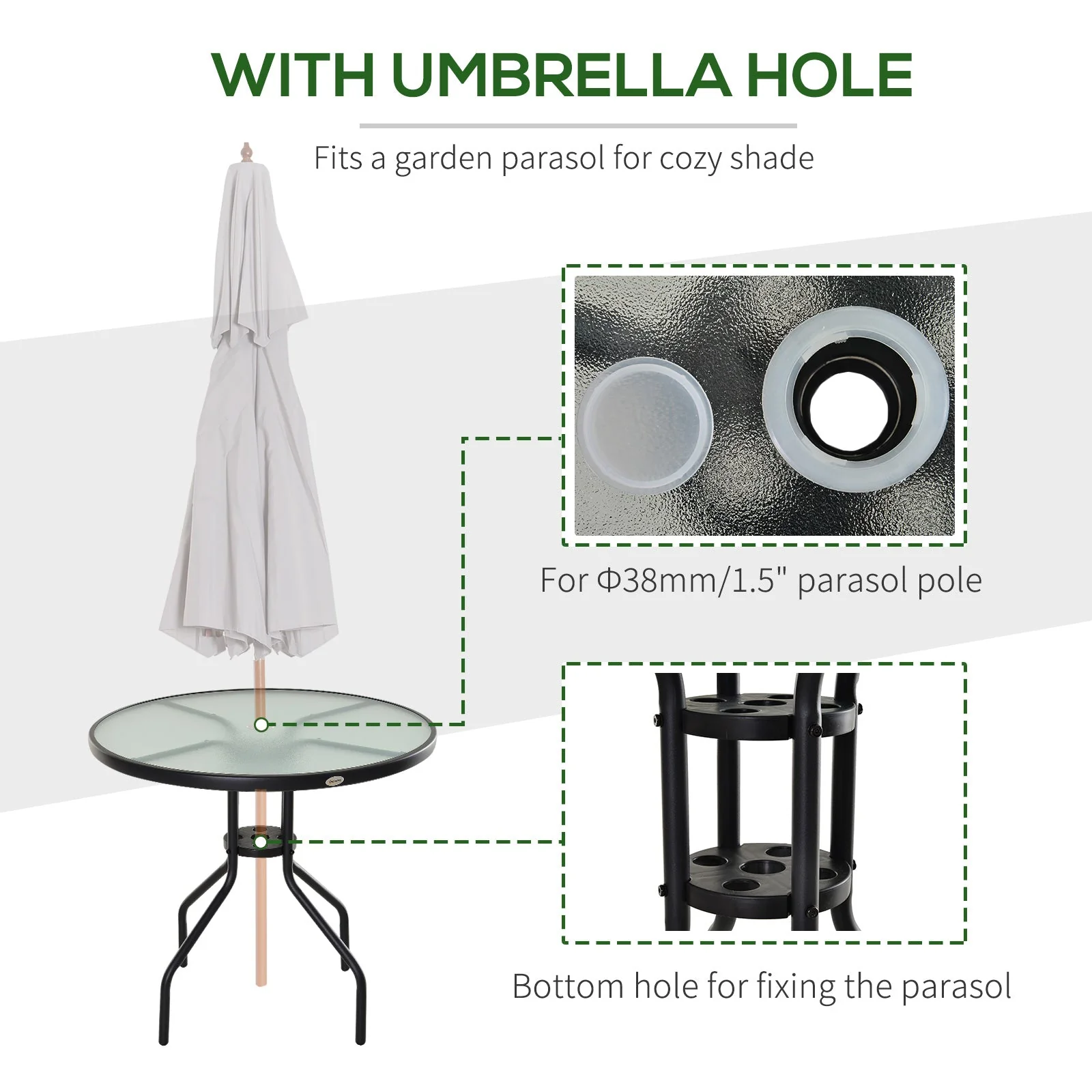 Bistro Table Outdoor Round Dining Coffee Table with Parasol Hole - Image 4