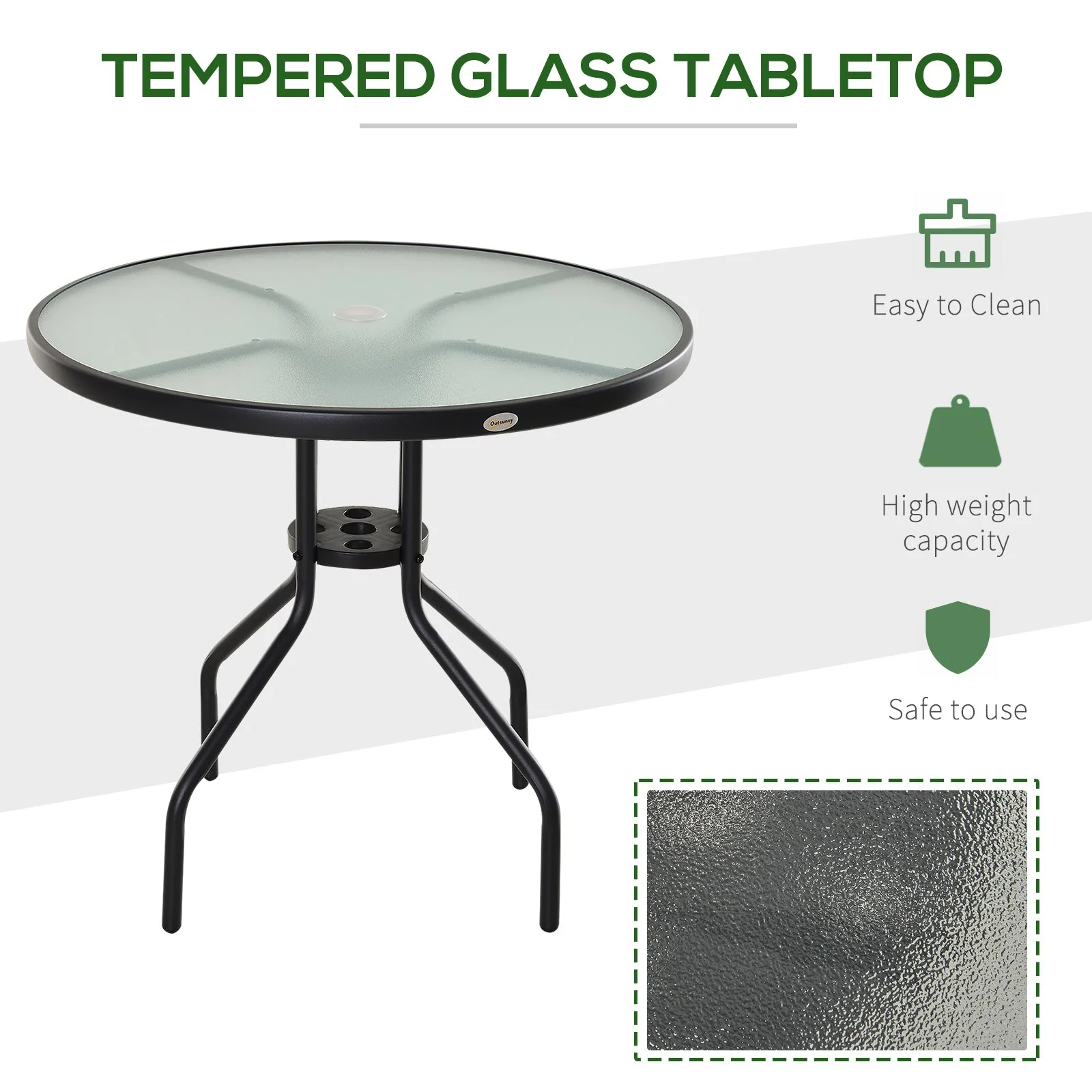 Bistro Table Outdoor Round Dining Coffee Table with Parasol Hole - Image 5