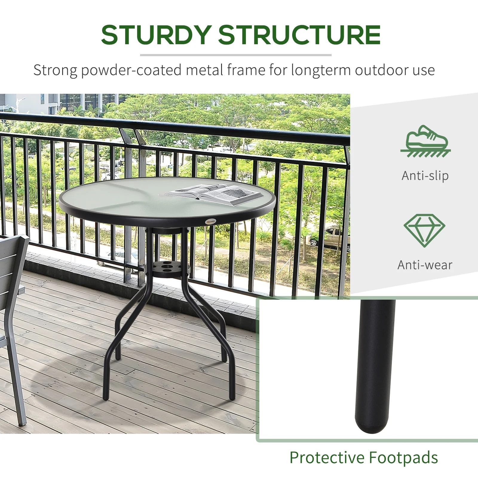 Bistro Table Outdoor Round Dining Coffee Table with Parasol Hole - Image 6
