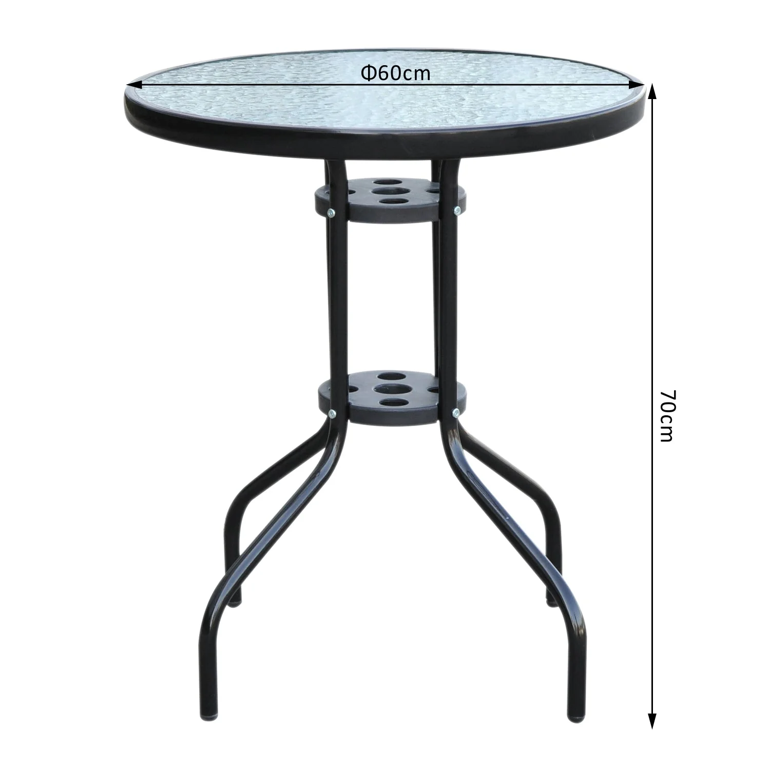 Bistro Table Outdoor Tempered Glass Top Table Garden Round Dining Table - 60cm Diameter - Image 3