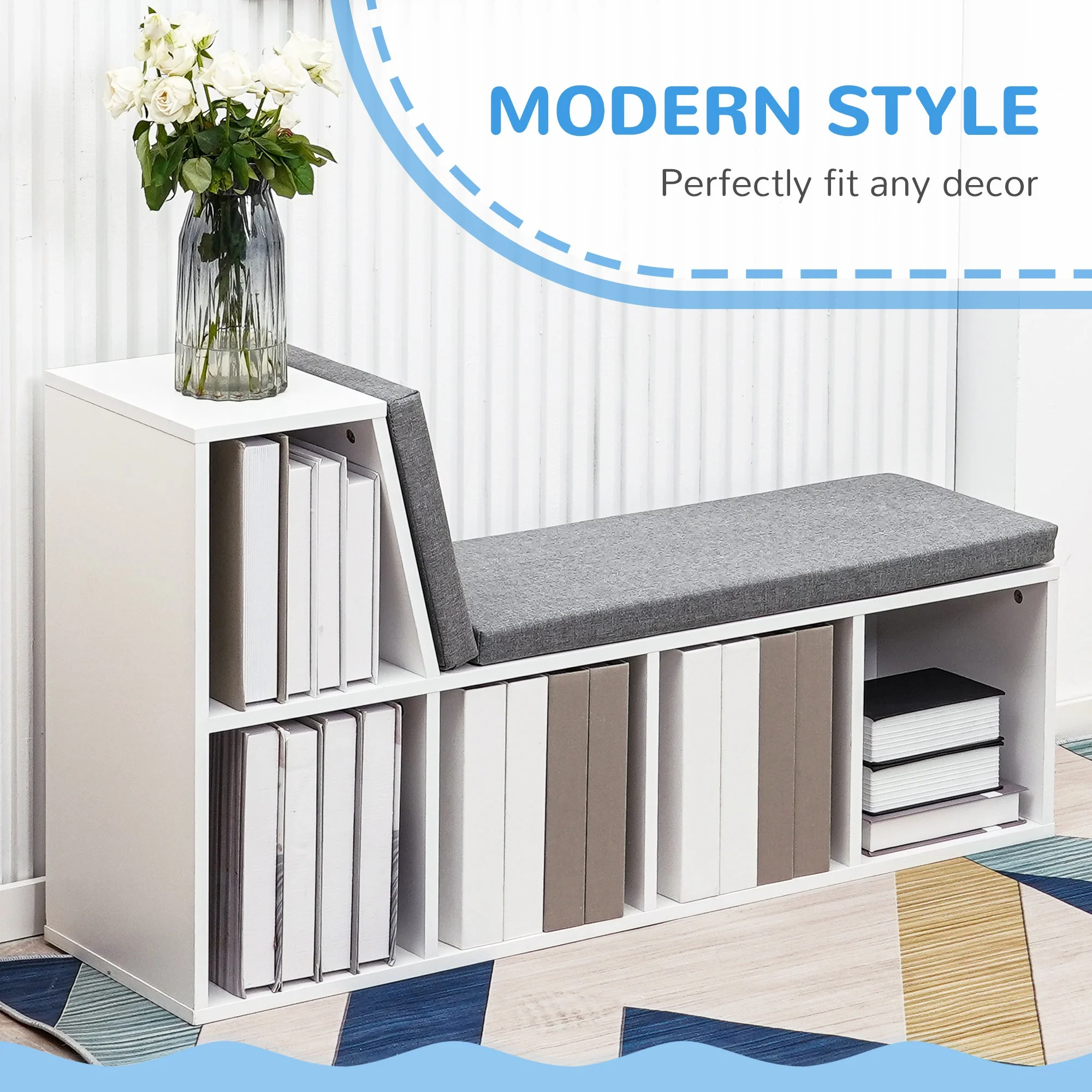 Bookcase Storage Shelf with Cushioned Reading Seat - Image 3