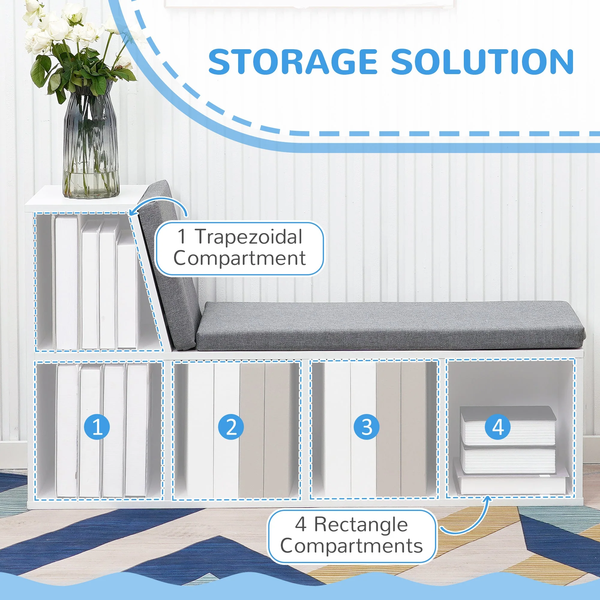 Bookcase Storage Shelf with Cushioned Reading Seat - Image 4