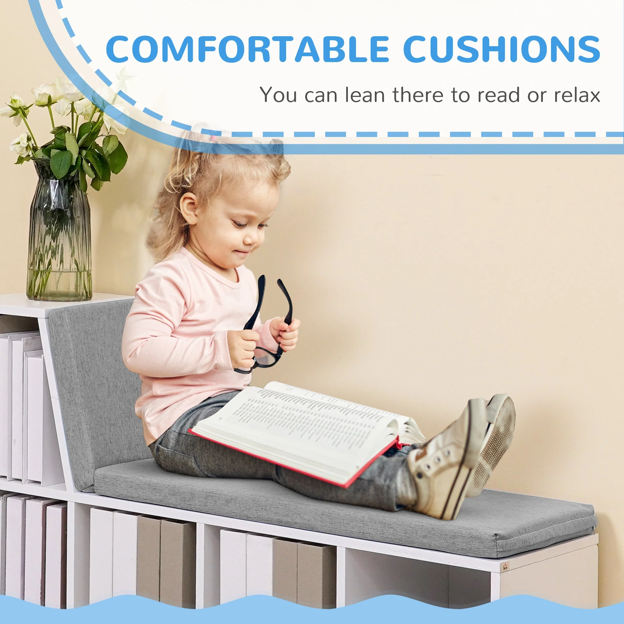 Bookcase Storage Shelf with Cushioned Reading Seat - Image 5