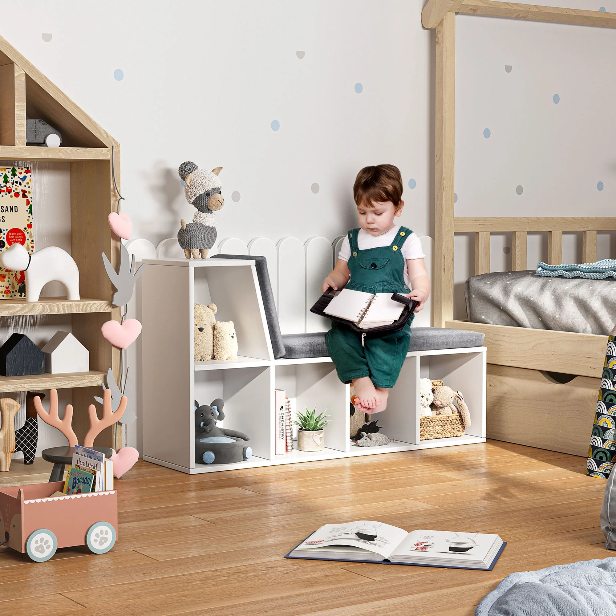 Bookcase Storage Shelf with Cushioned Reading Seat - Image 7
