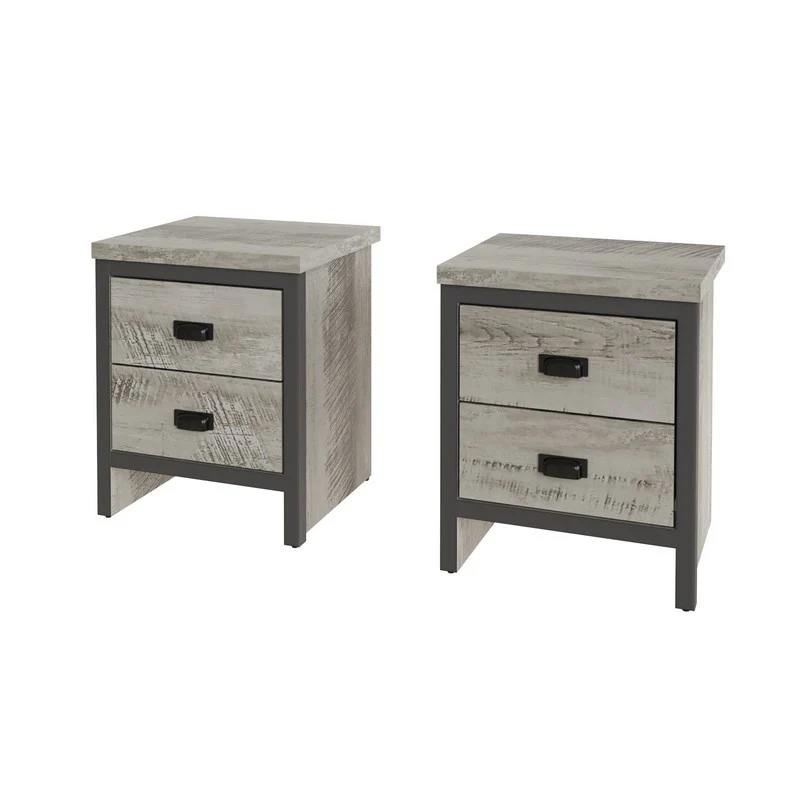 Boston Bedside Table Grey 2 Drawers - Image 2