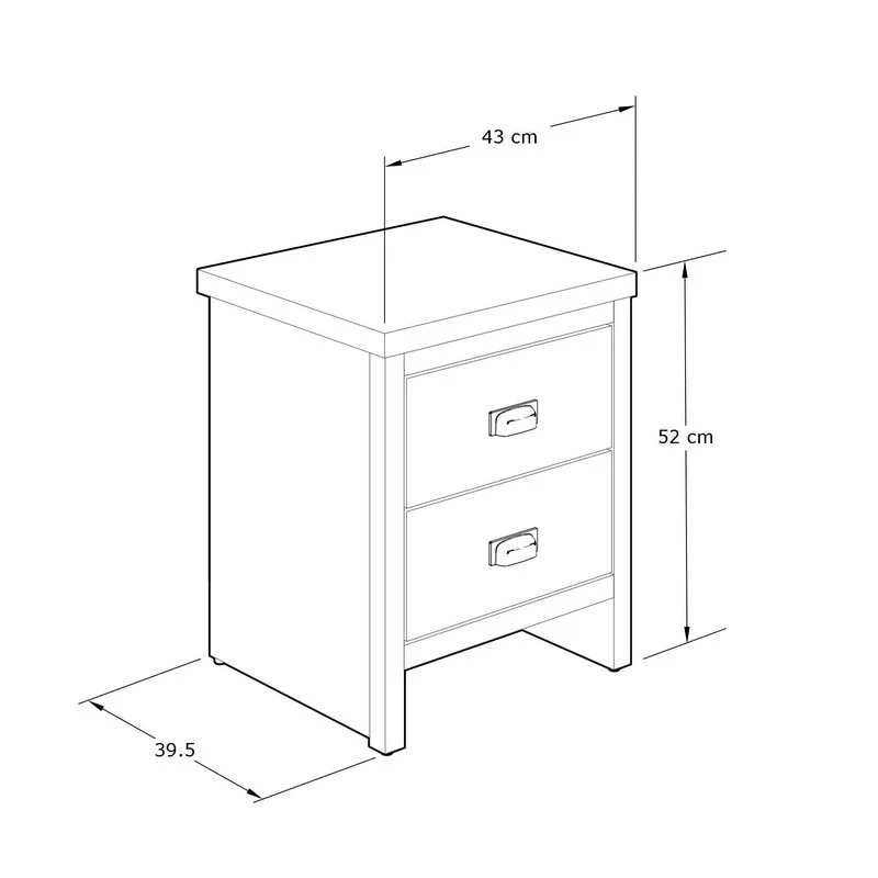 Boston Bedside Table Grey 2 Drawers - Image 3