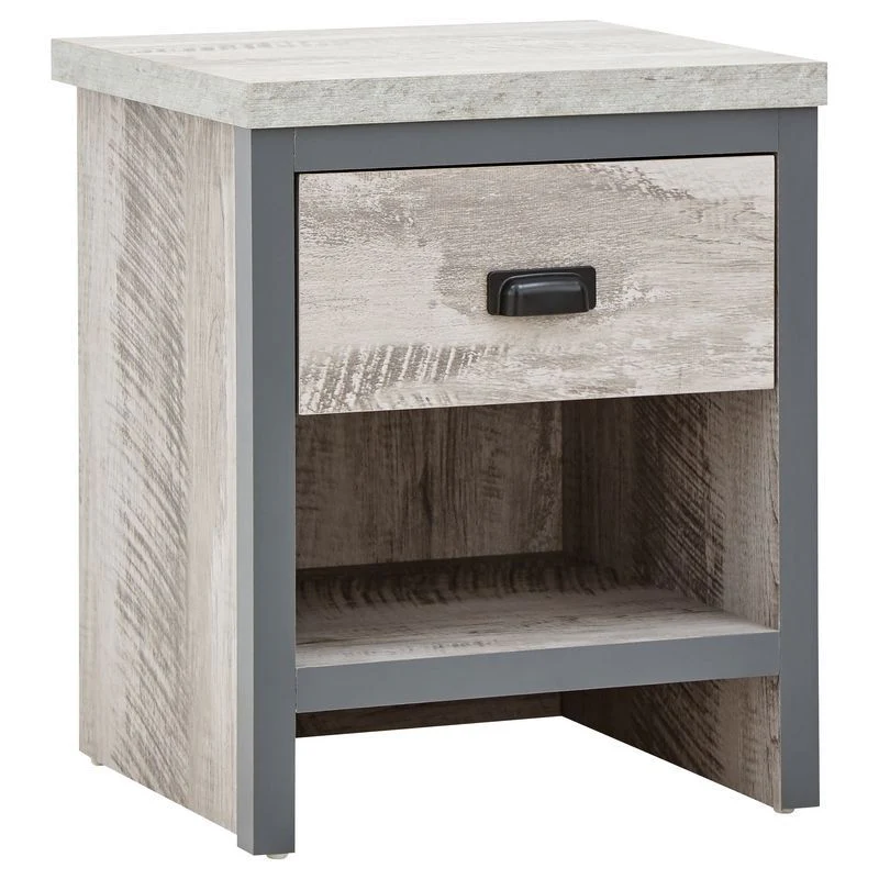 Boston Bedside Table Metal & Wood Grey 1 Shelf 1 Drawer - Image 2