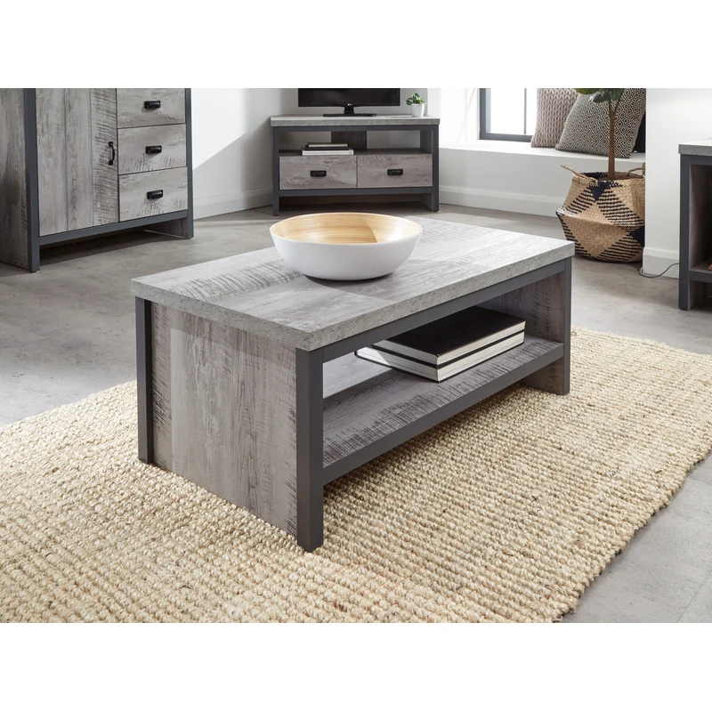 Boston Coffee Table Metal & Wood Grey 1 Shelf - Image 2