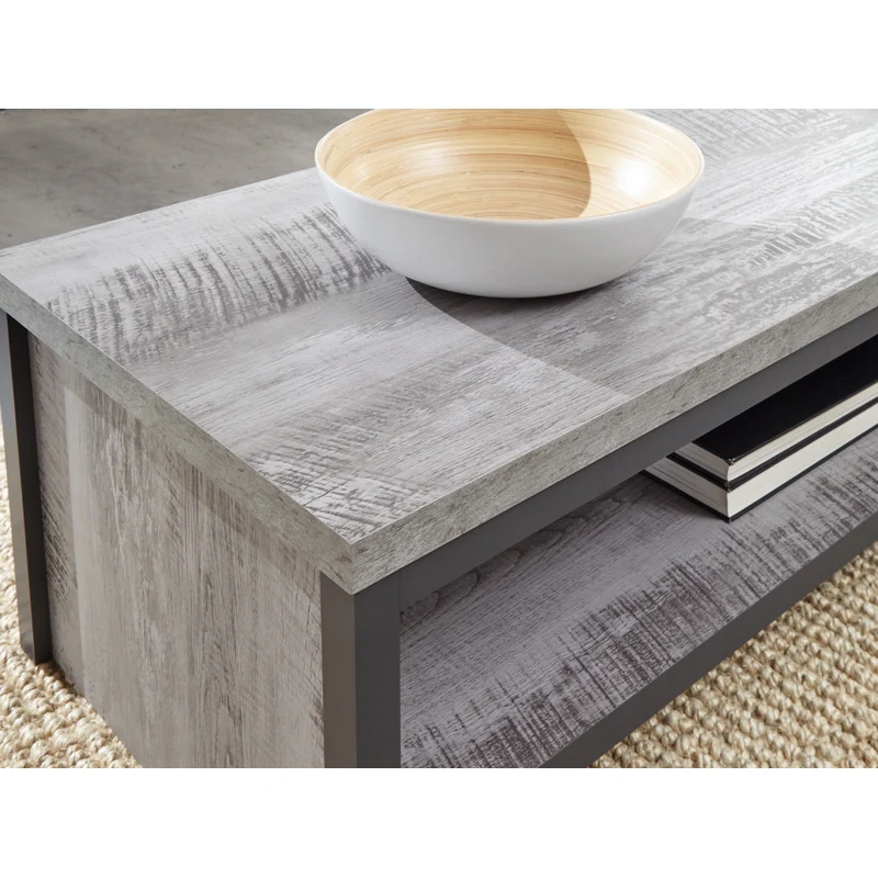 Boston Coffee Table Metal & Wood Grey 1 Shelf - Image 3