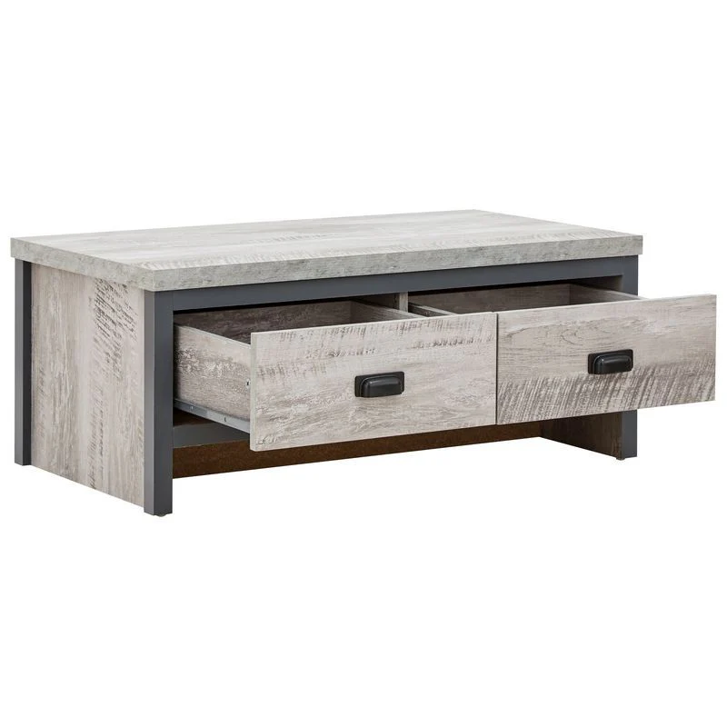 Boston Coffee Table Metal & Wood Grey 2 Drawers - Image 4