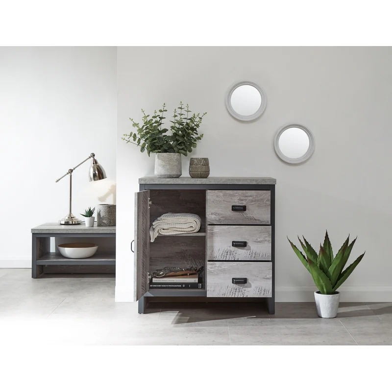 Boston Sideboard Metal & Wood Grey 1 Door 1 Shelf 3 Drawers - Image 2