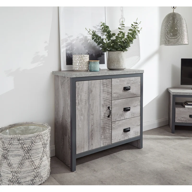 Boston Sideboard Metal & Wood Grey 1 Door 1 Shelf 3 Drawers - Image 3