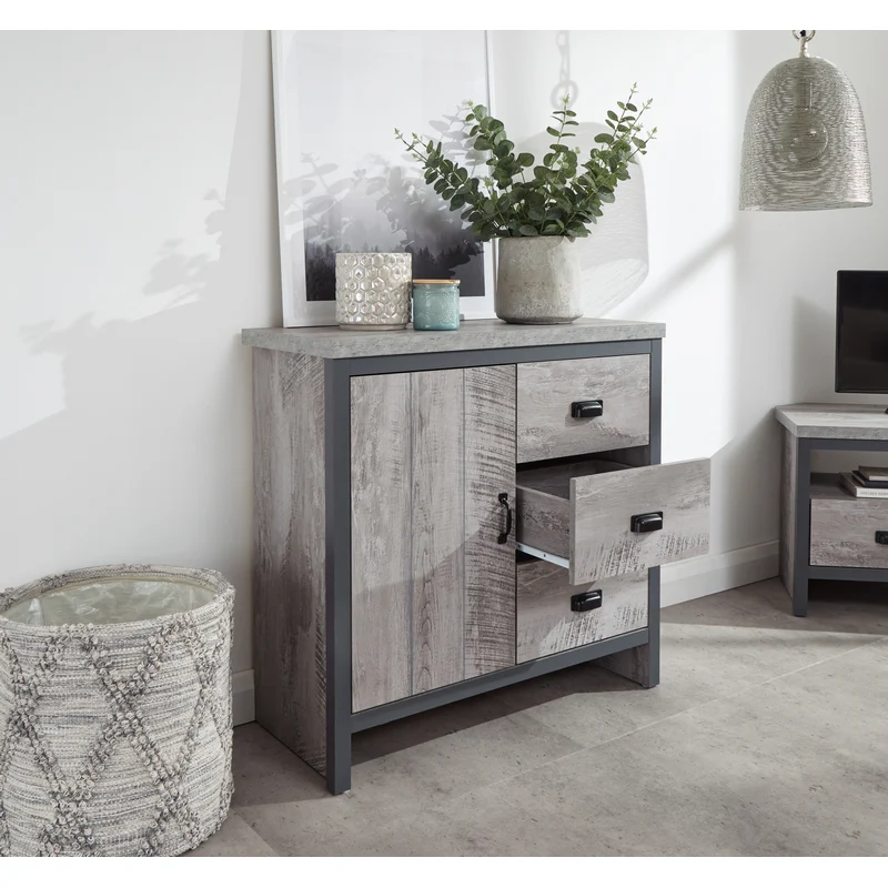 Boston Sideboard Metal & Wood Grey 1 Door 1 Shelf 3 Drawers - Image 4