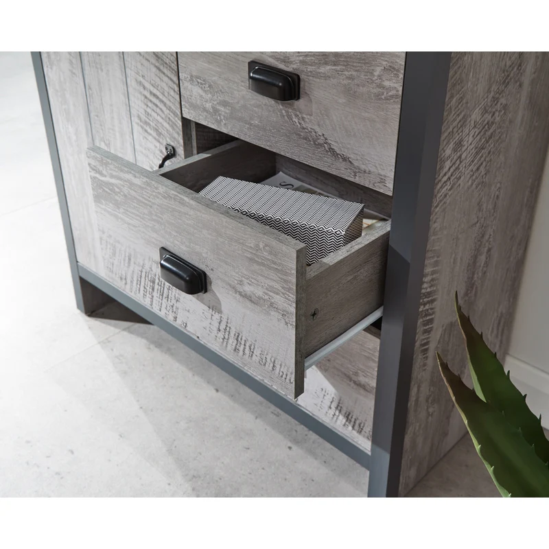 Boston Sideboard Metal & Wood Grey 1 Door 1 Shelf 3 Drawers - Image 9