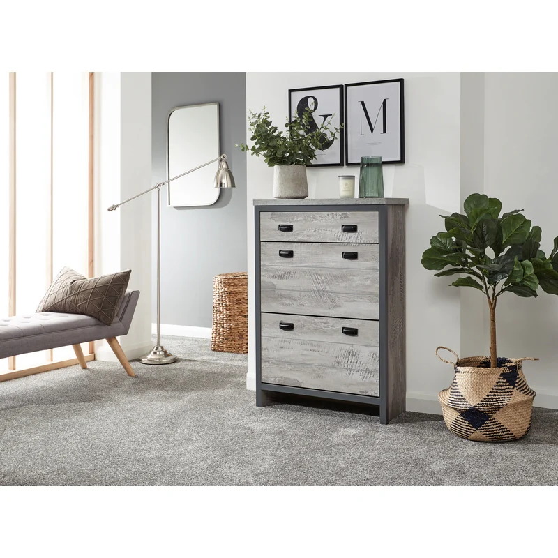 Boston Tall Shoe Storage Metal & Wood Grey 2 Doors 2 Shelves 1 Drawer - Image 3