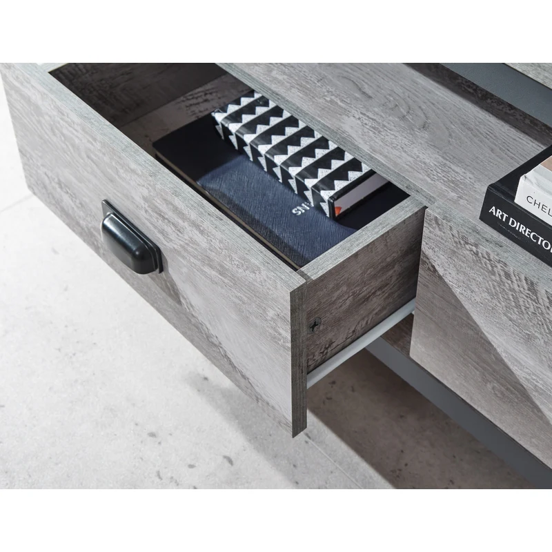 Boston TV Unit Metal & Wood Grey 1 Shelf 2 Drawers - Image 3